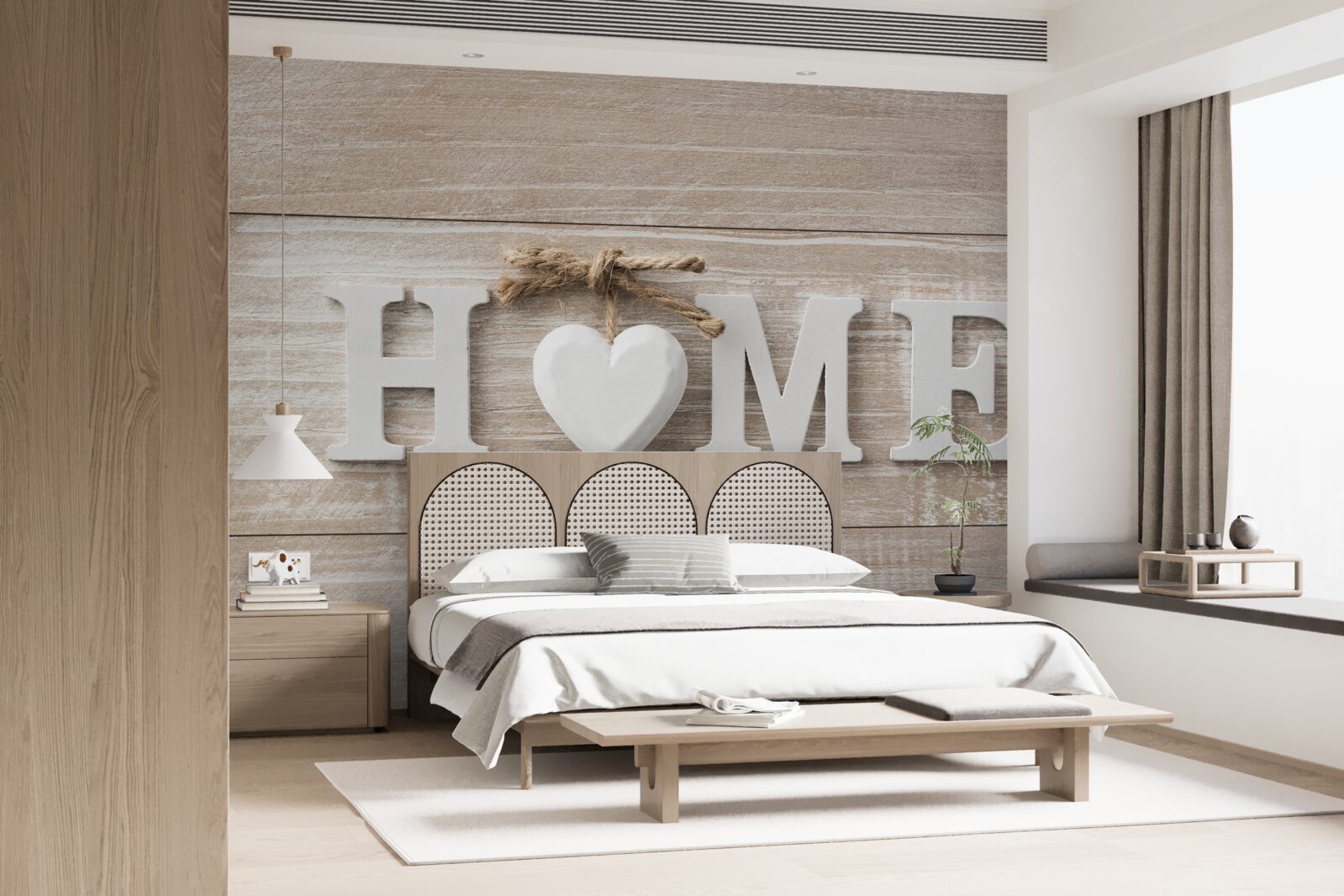 Papier peint texte "home" sur fond d'arbres