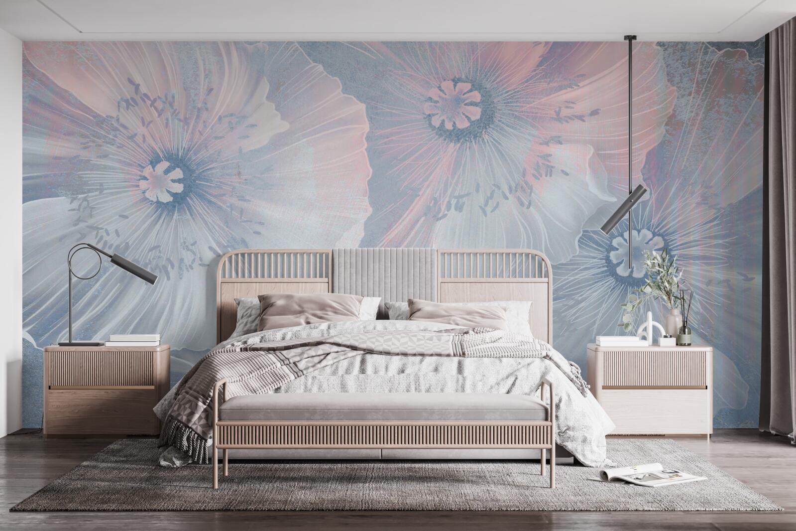 Papier peint image de fond avec des coquelicots changeant de couleur comme des caméléons