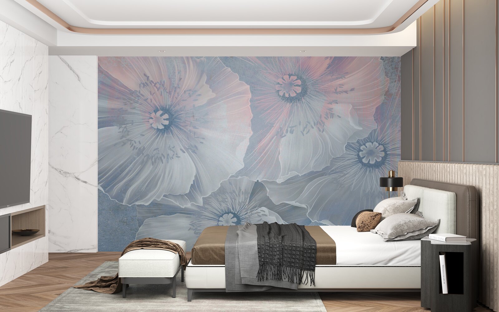 Papier peint image de fond avec des coquelicots changeant de couleur comme des caméléons