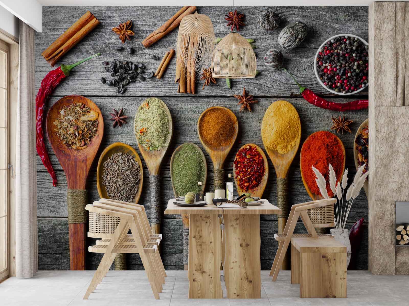 Papier peint condiments légers dans les couverts