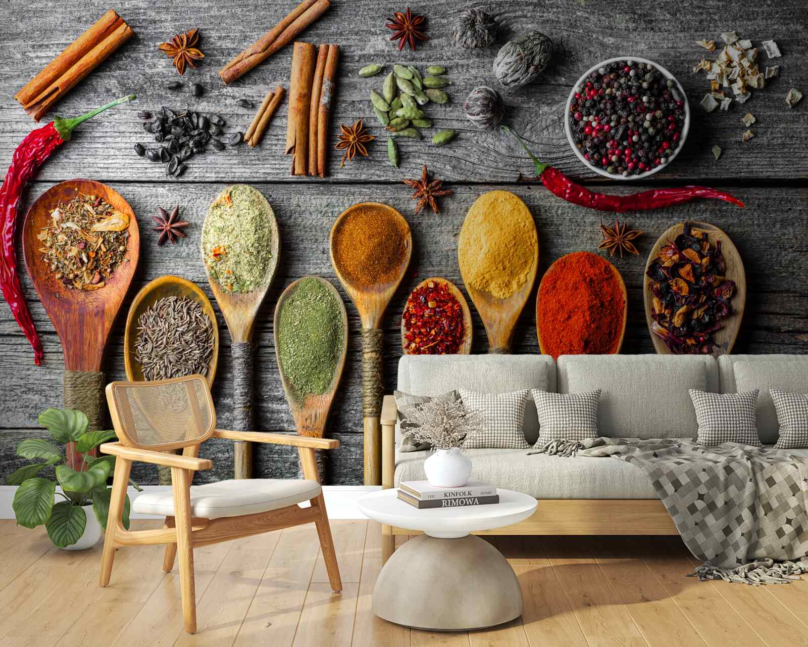 Papier peint condiments légers dans les couverts