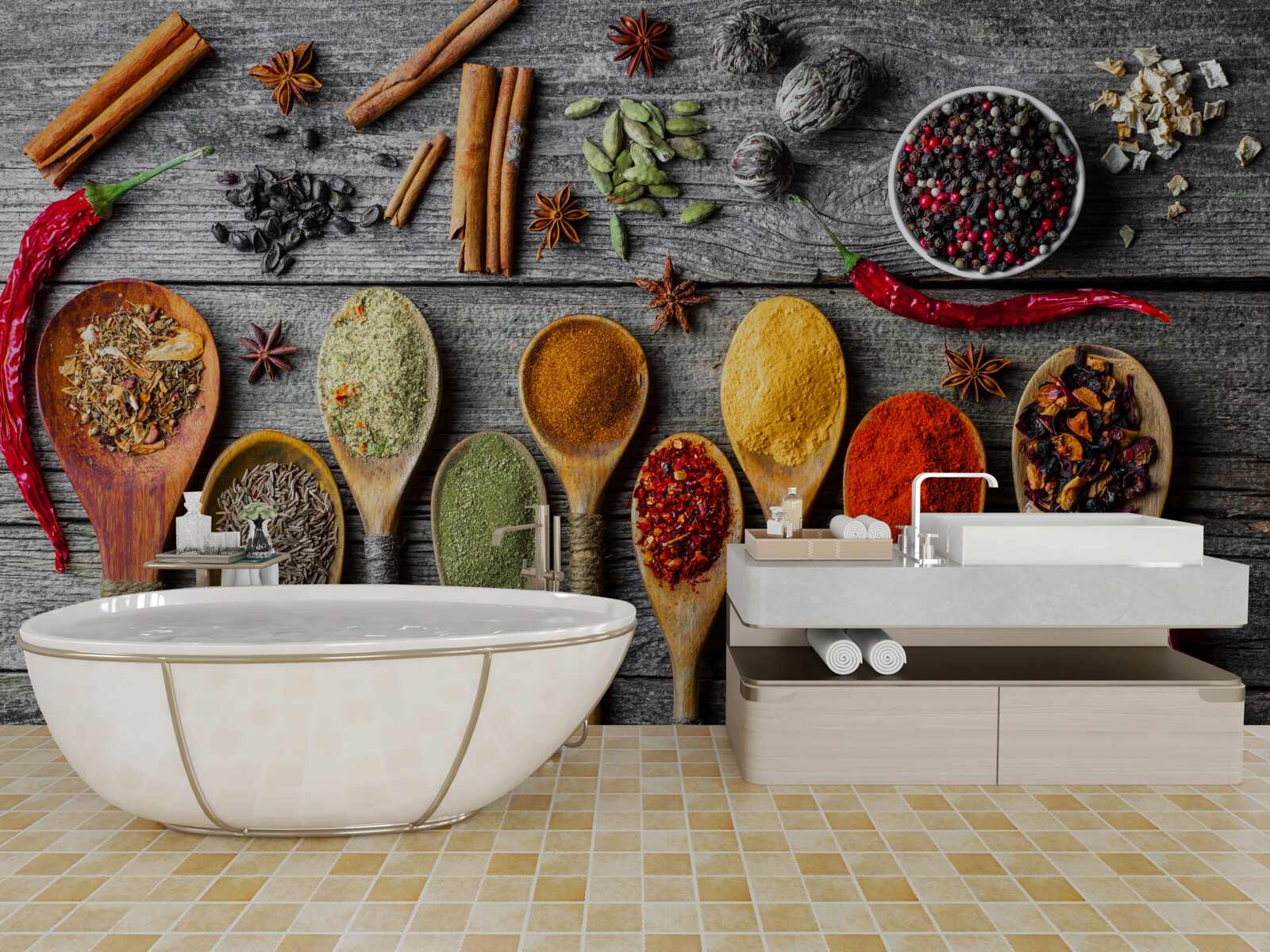 Papier peint condiments légers dans les couverts