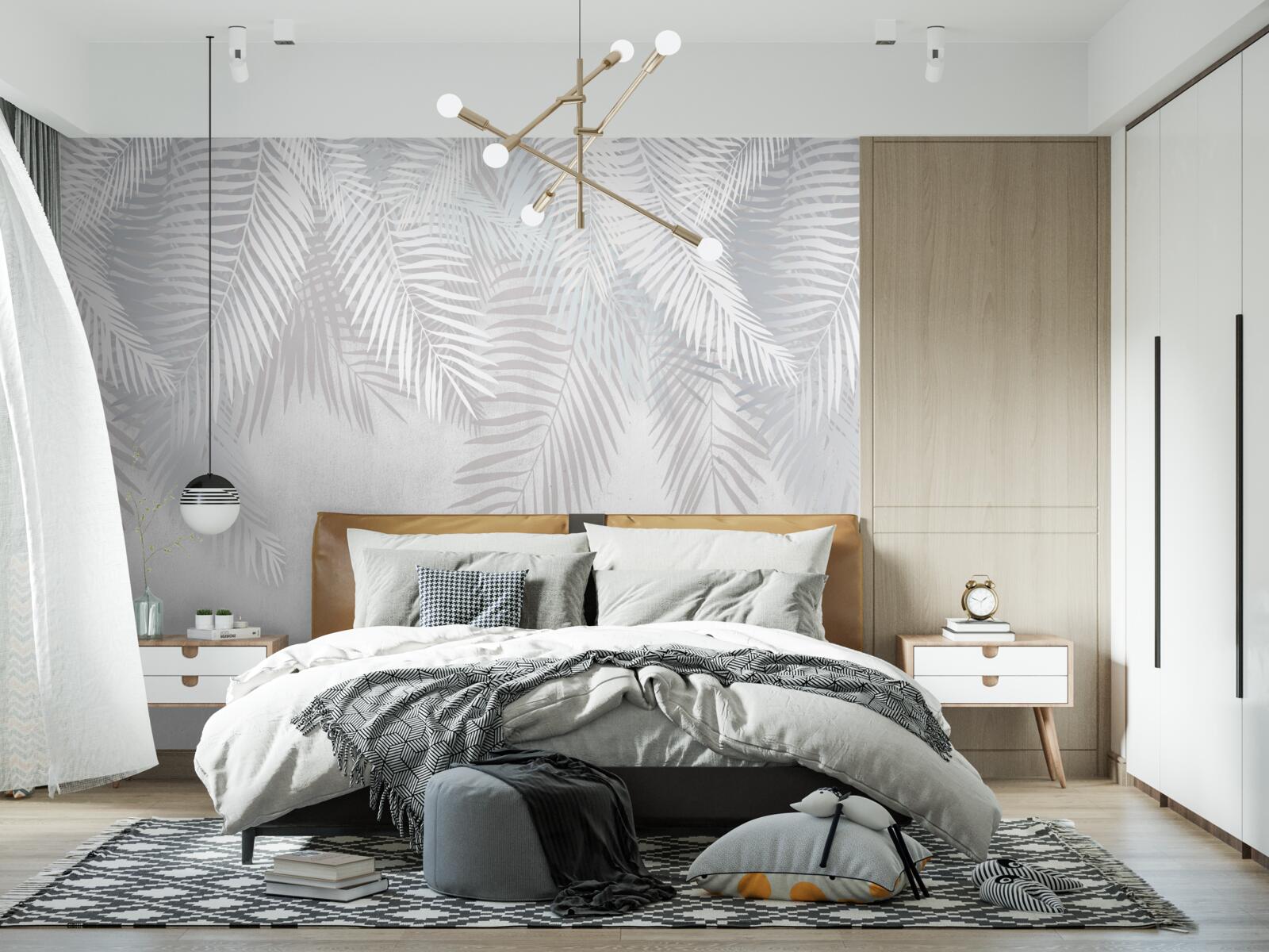 Papier peint feuilles de palmier sur fond blanc