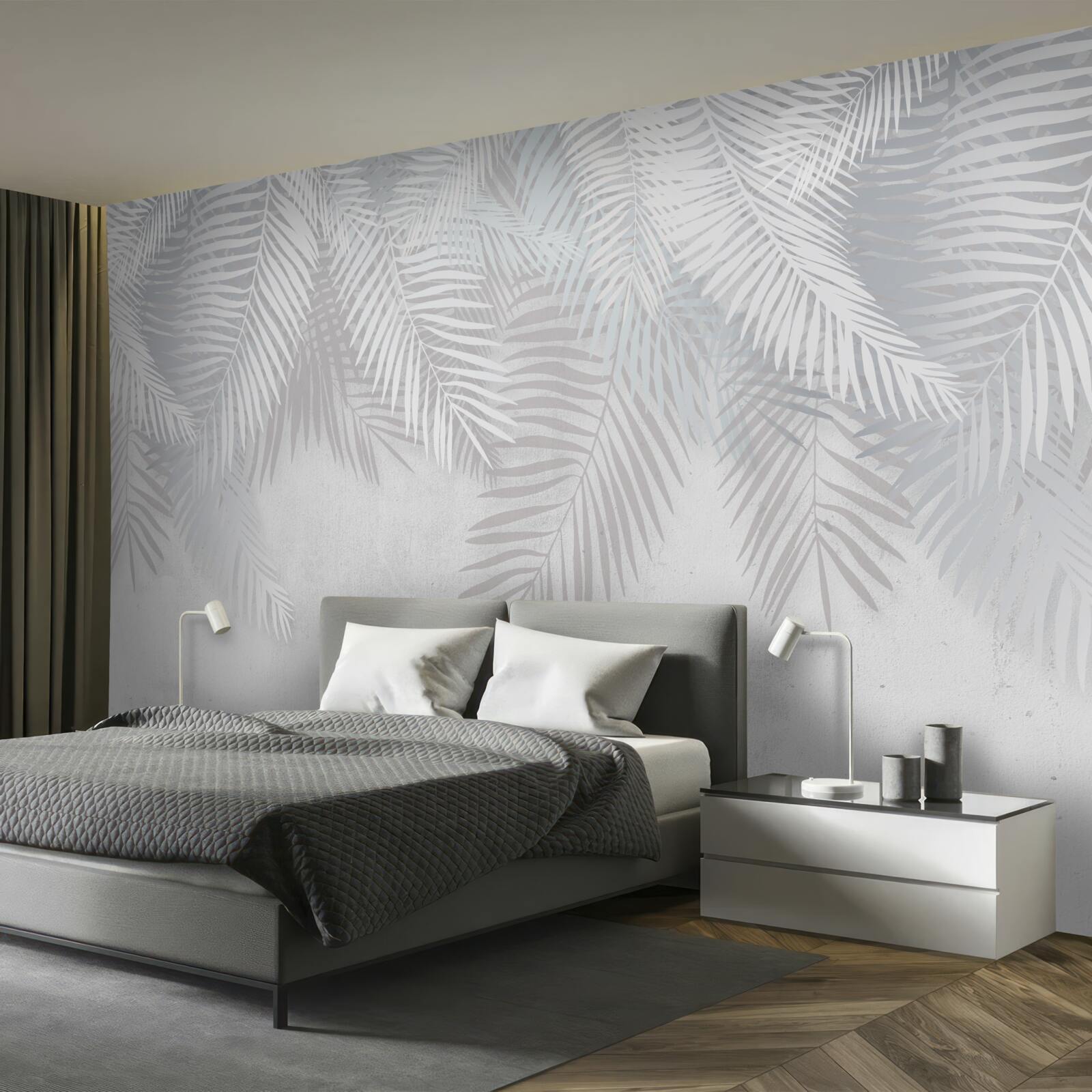 Papier peint feuilles de palmier sur fond blanc