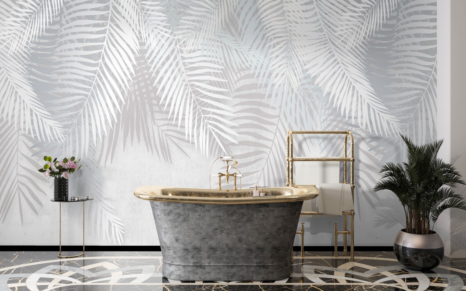 Papier peint feuilles de palmier sur fond blanc