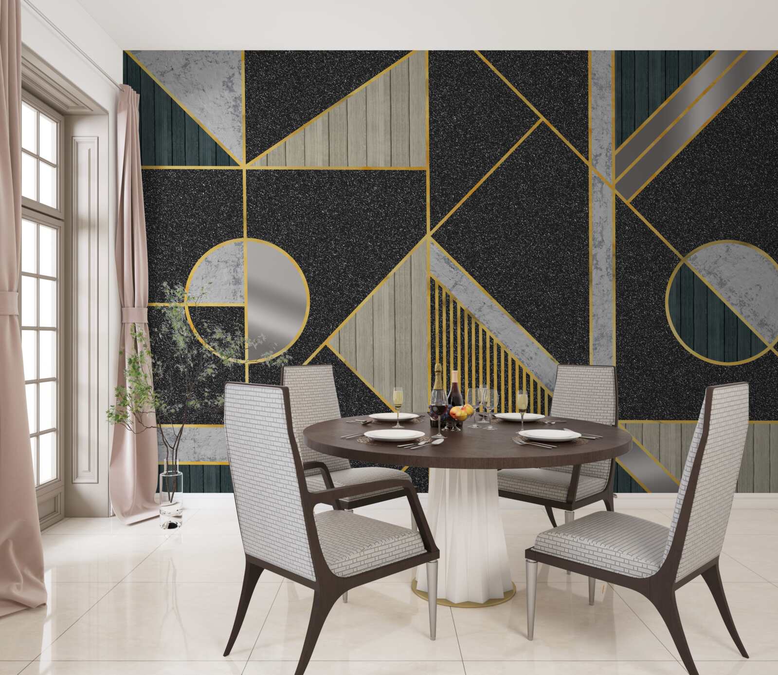 Papier peint mosaïque sombre avec des nuances dorées