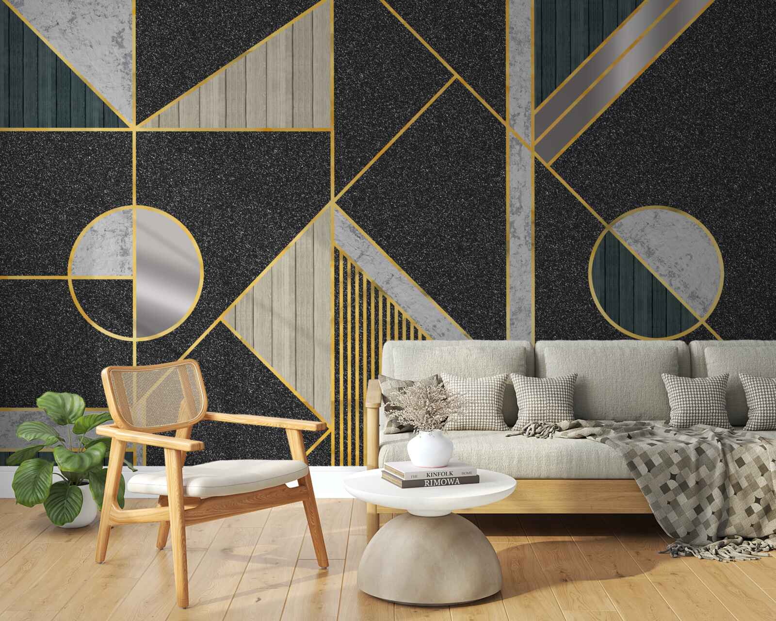 Papier peint mosaïque sombre avec des nuances dorées