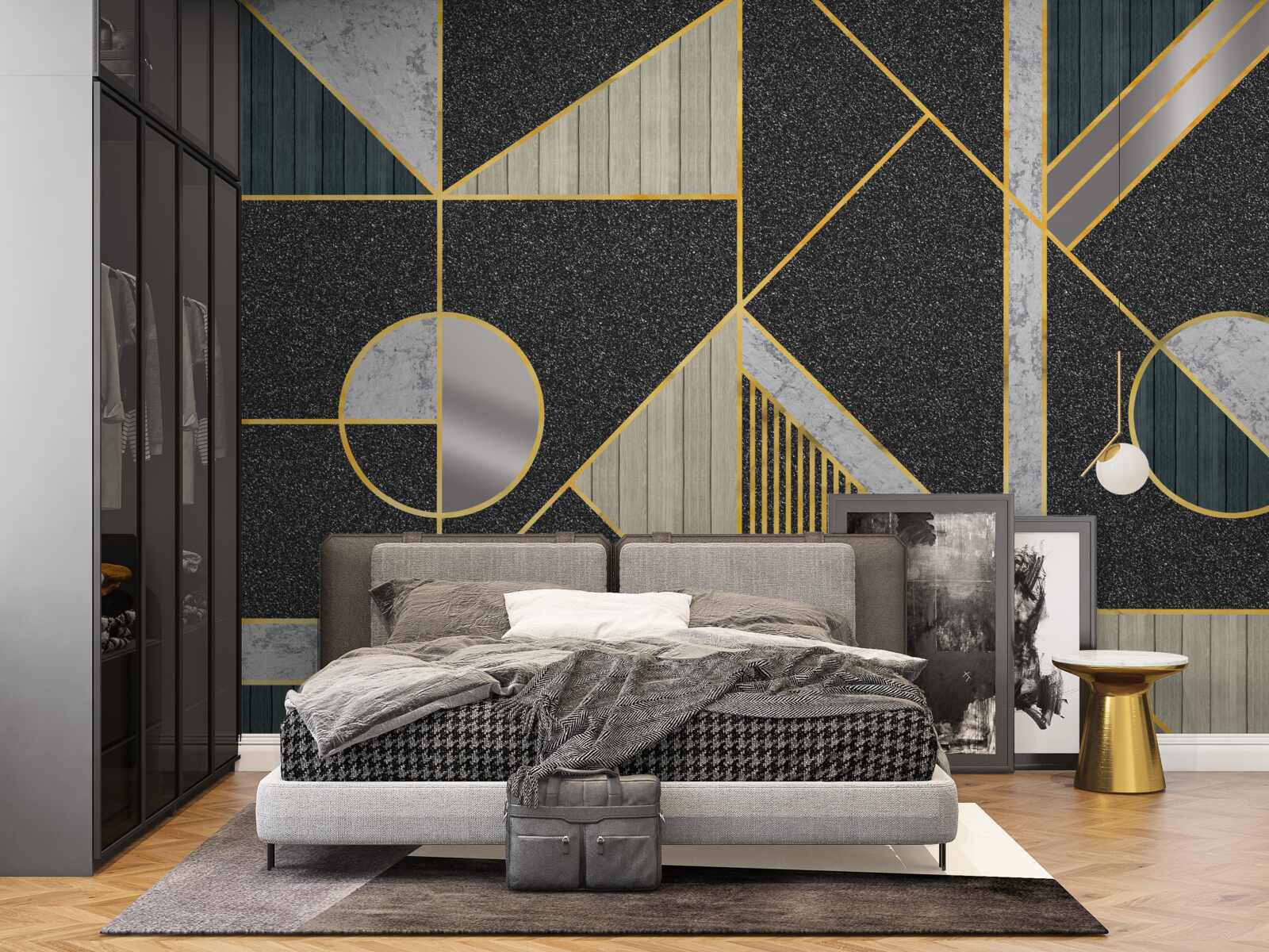 Papier peint mosaïque sombre avec des nuances dorées