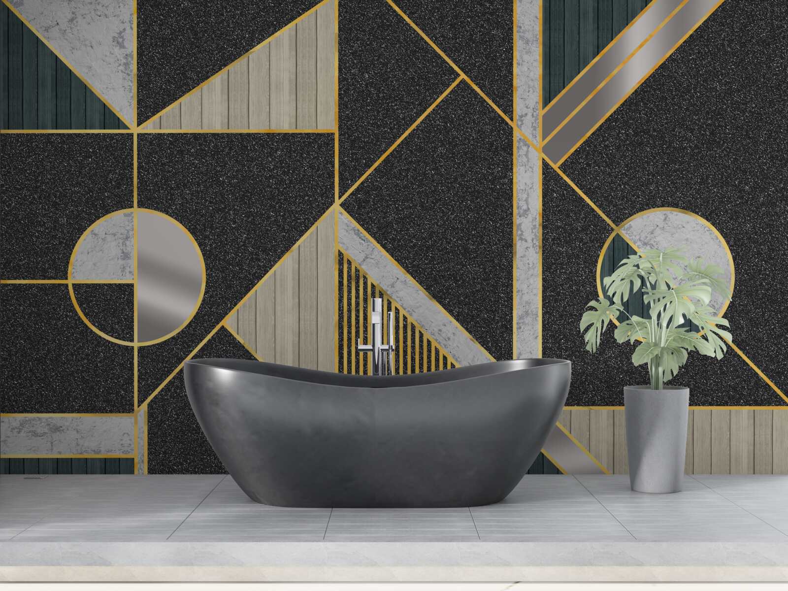 Papier peint mosaïque sombre avec des nuances dorées