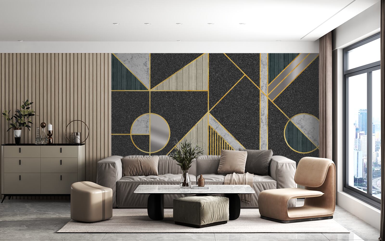 Papier peint mosaïque sombre avec des nuances dorées