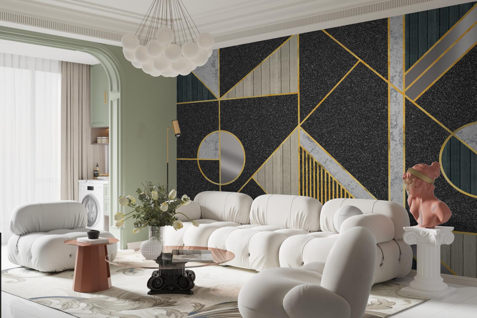 Papier peint mosaïque sombre avec des nuances dorées