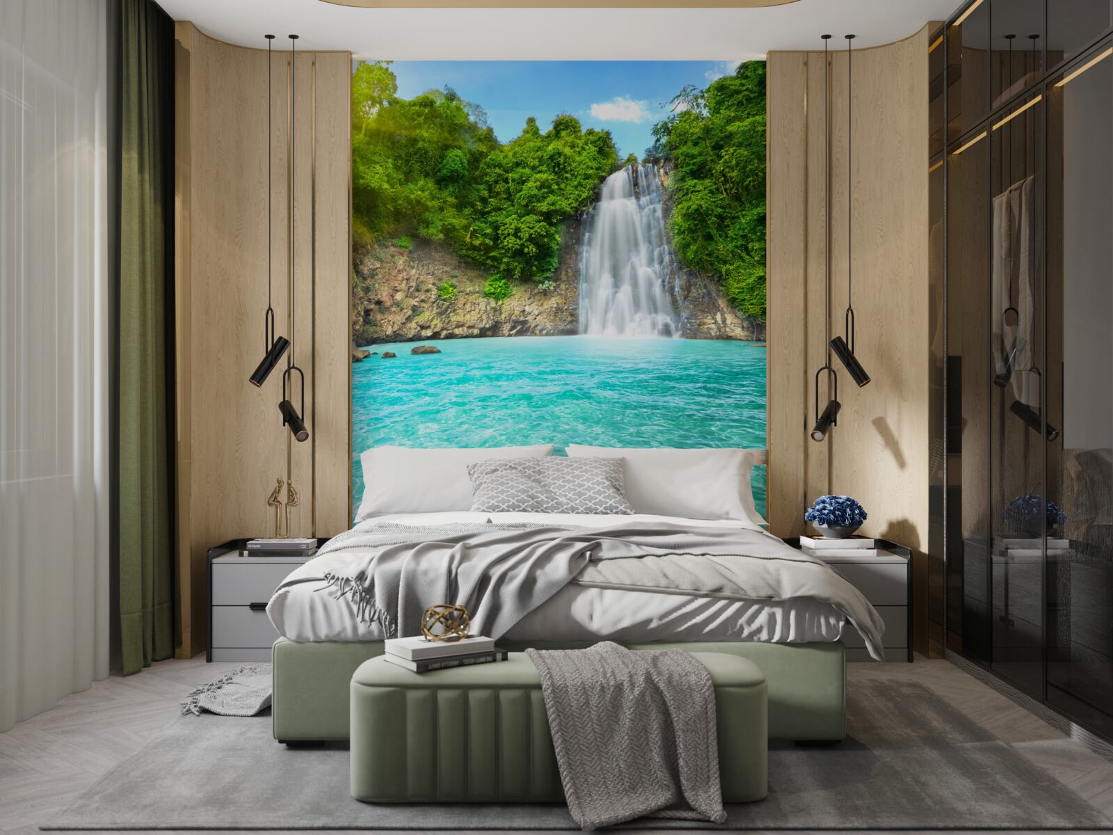 Papier peint les eaux d'une cascade de montagne, claires comme du cristal, dans le désert