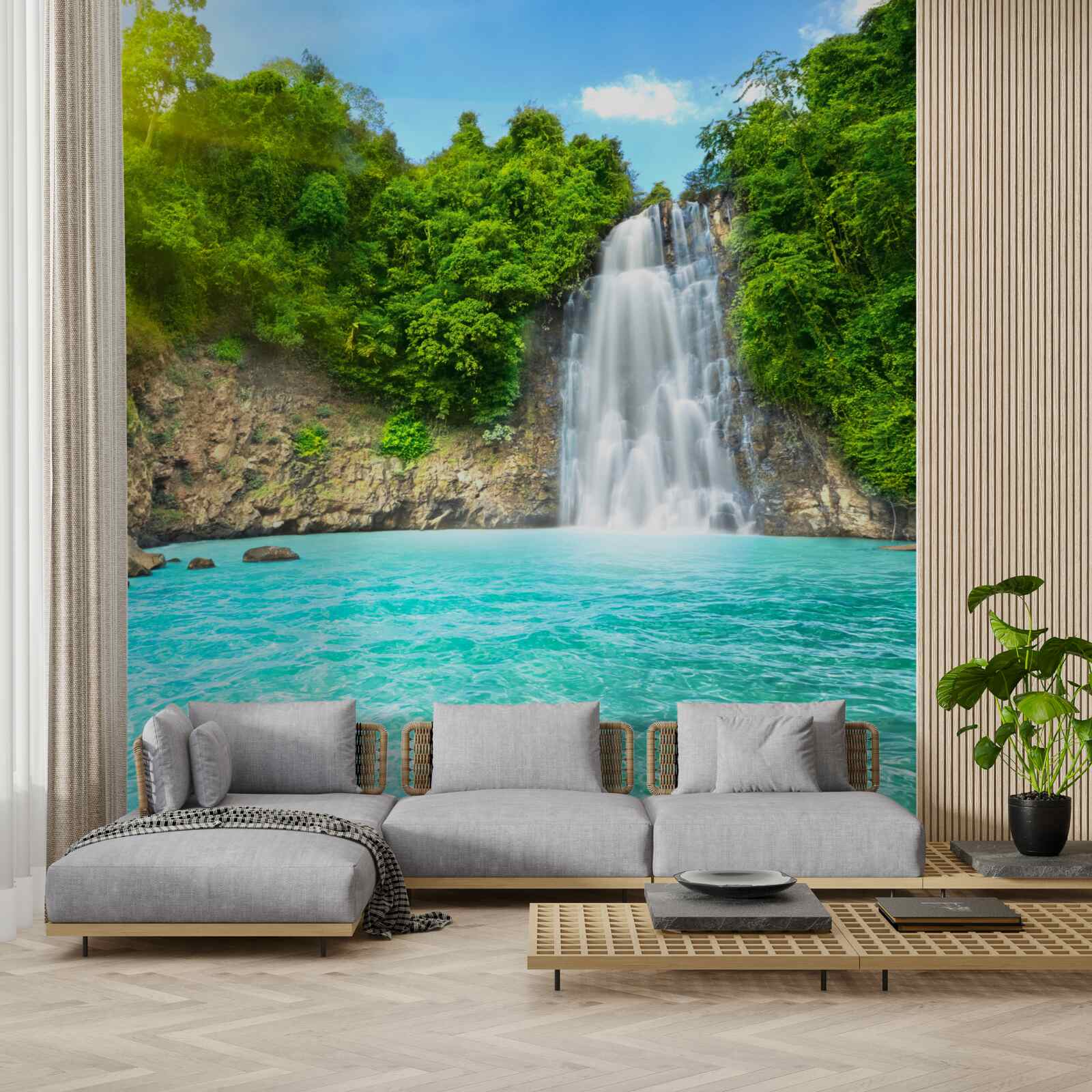 Papier peint les eaux d'une cascade de montagne, claires comme du cristal, dans le désert