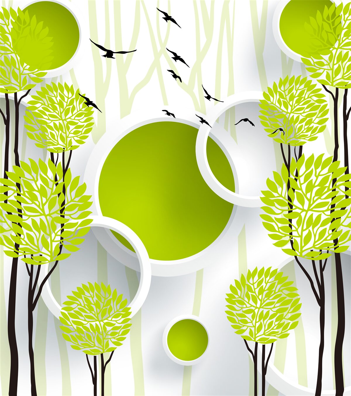 Papier peint arbres sous les oiseaux volants