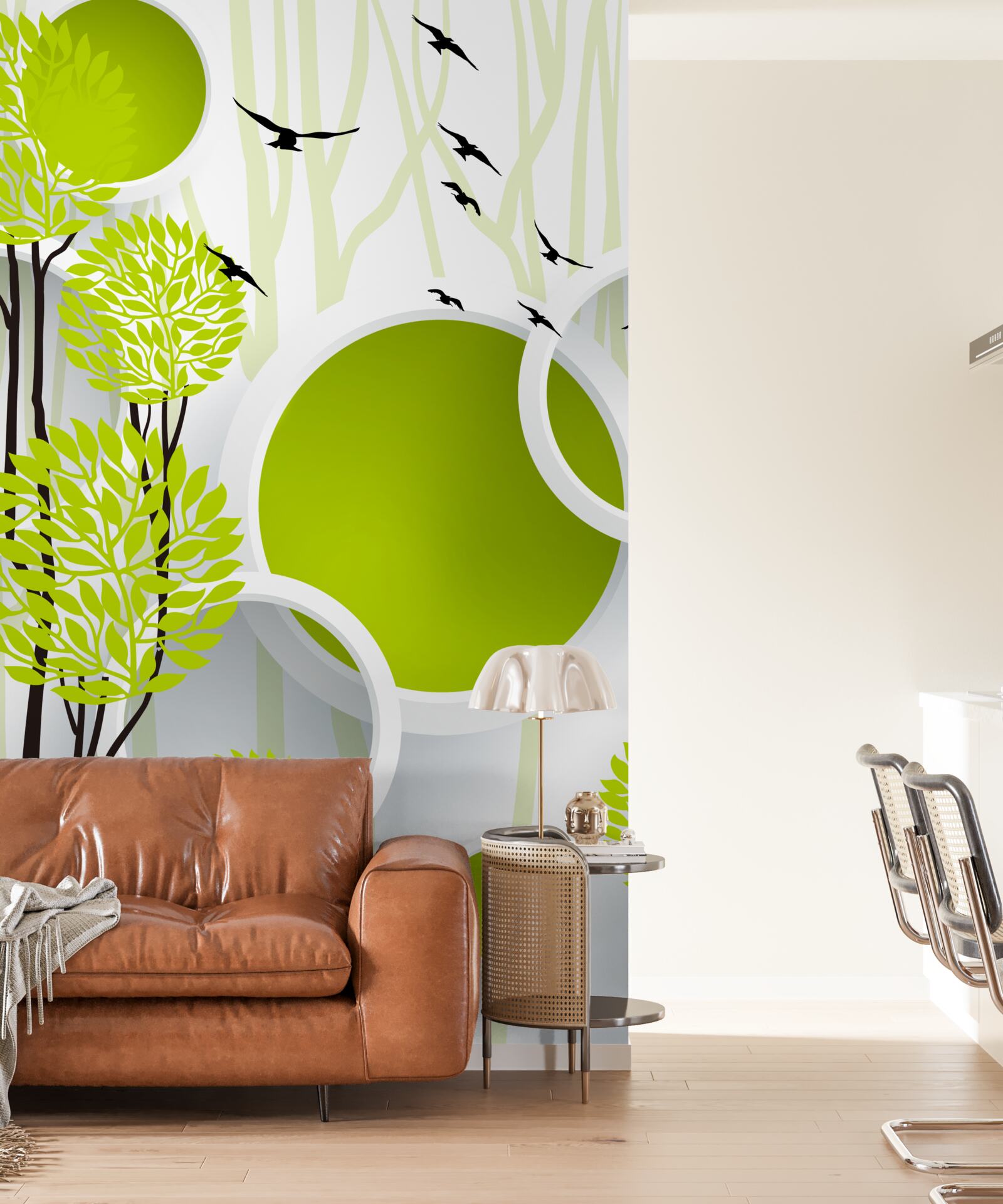 Papier peint arbres sous les oiseaux volants