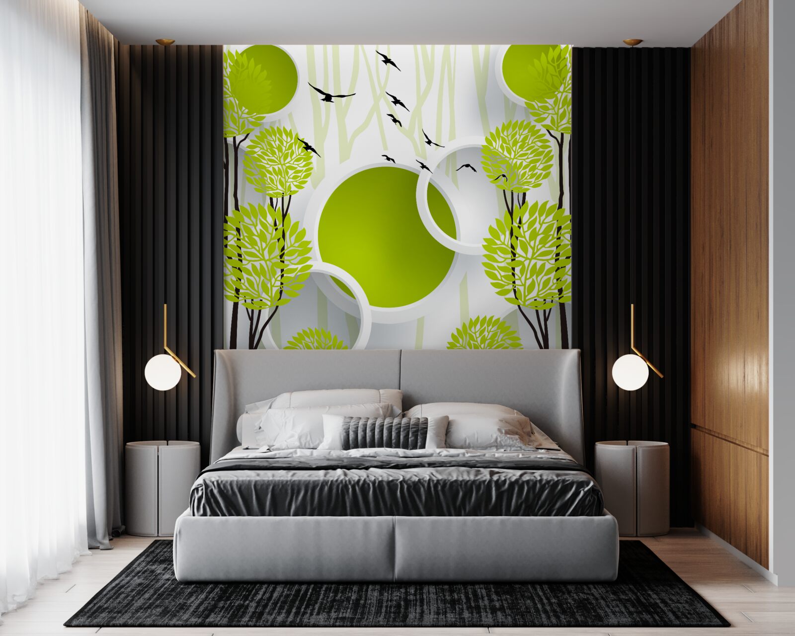 Papier peint arbres sous les oiseaux volants