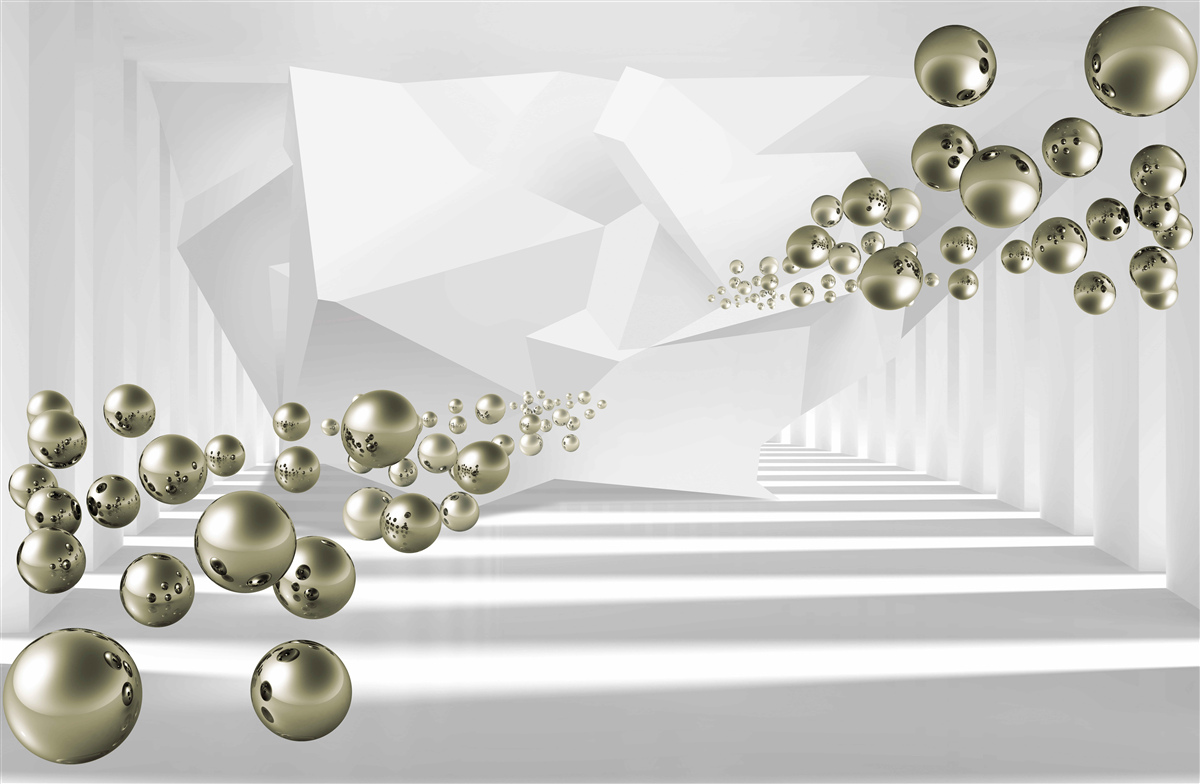 Papier peint tunnel abstrait où s'envolent des perles d'or