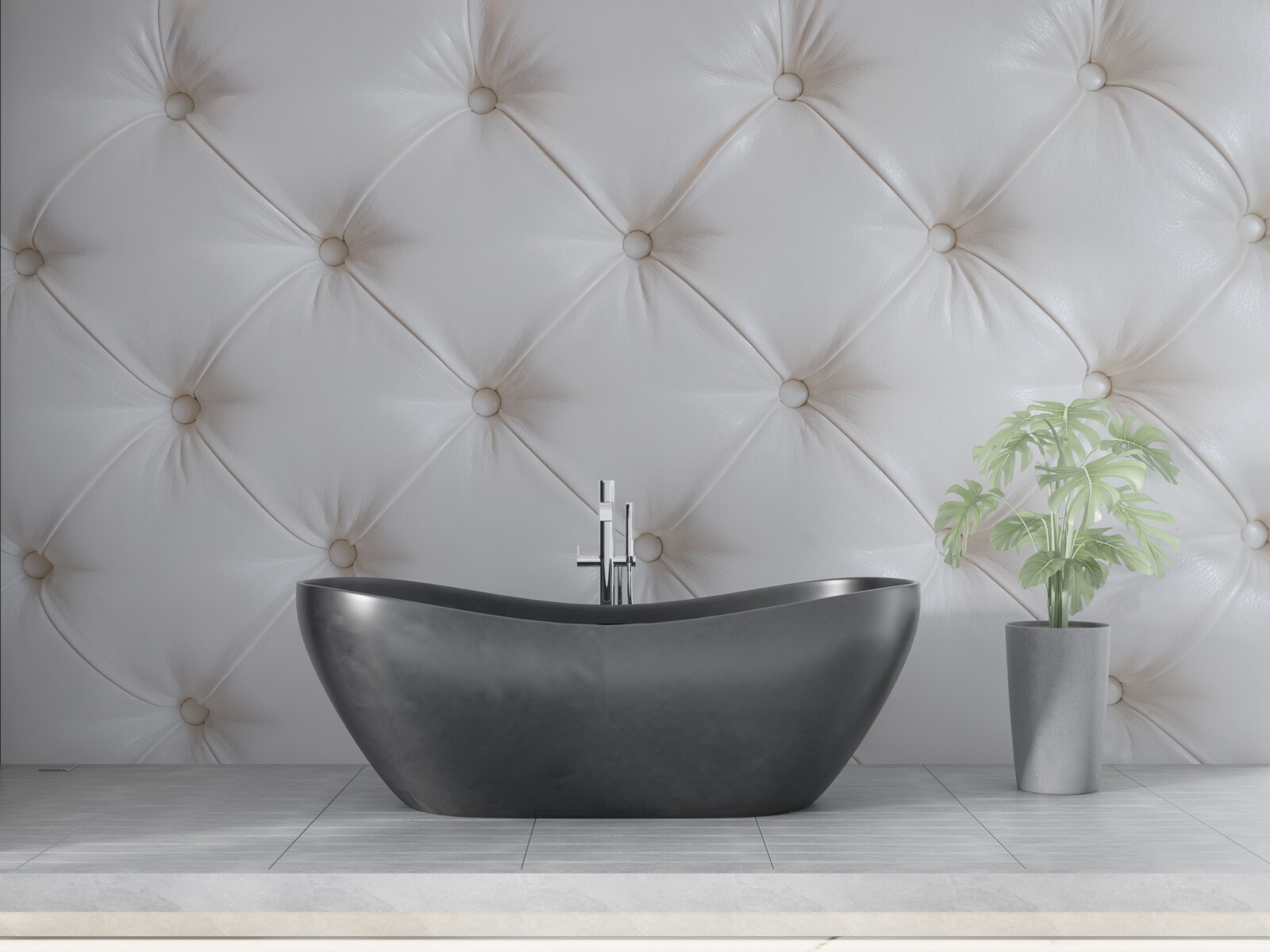 Papier peint sellerie en cuir blanc avec décorations en strass