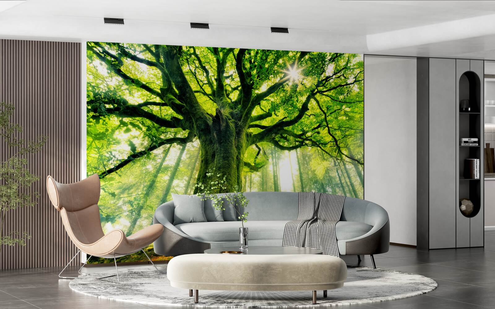 Papier peint l'arbre majestueux de l'existence salue le lever du soleil