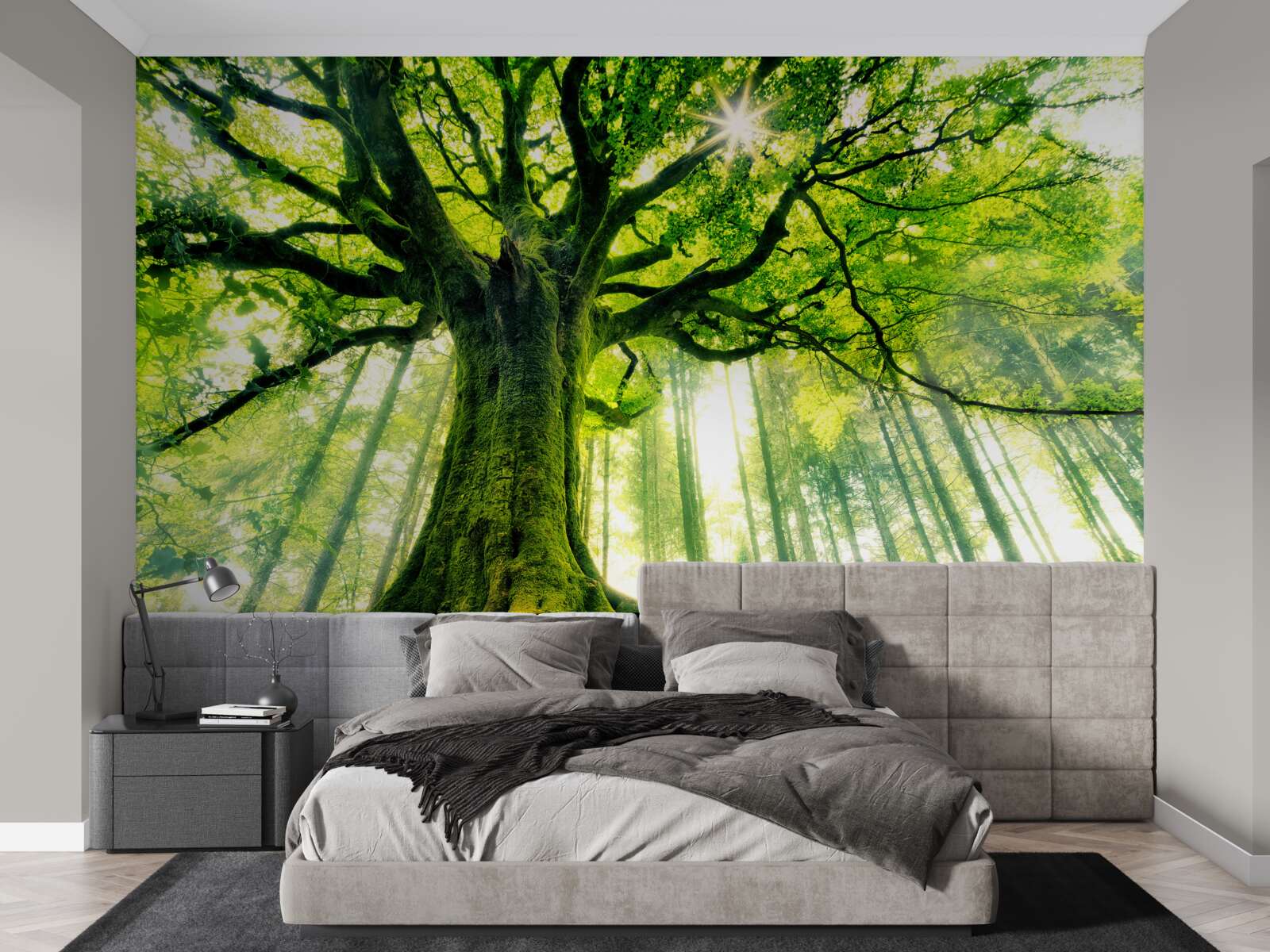 Papier peint l'arbre majestueux de l'existence salue le lever du soleil