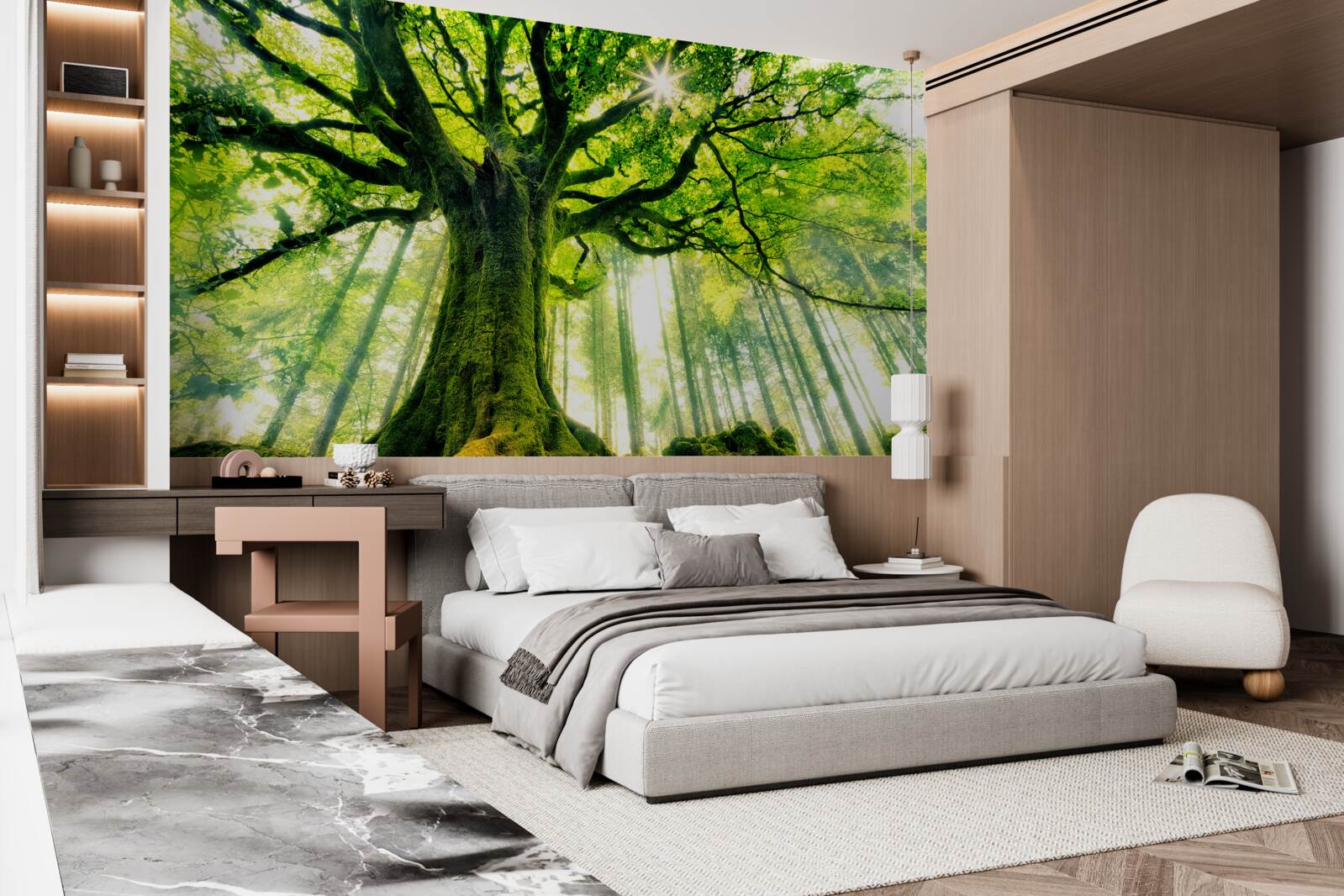 Papier peint l'arbre majestueux de l'existence salue le lever du soleil