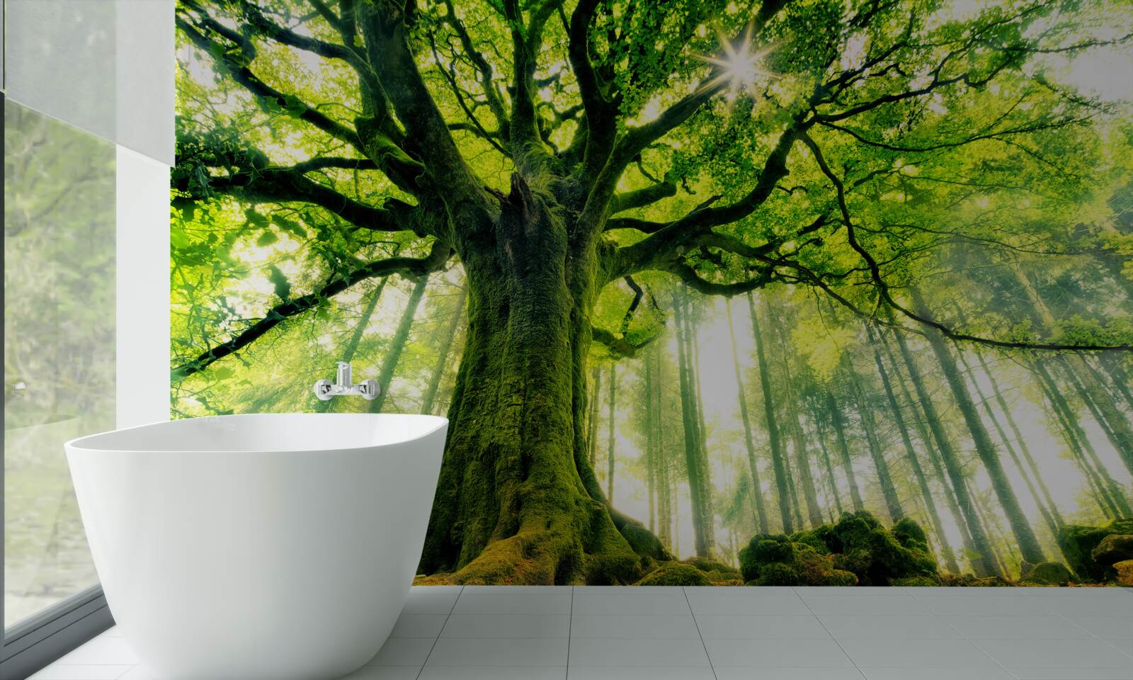 Papier peint l'arbre majestueux de l'existence salue le lever du soleil