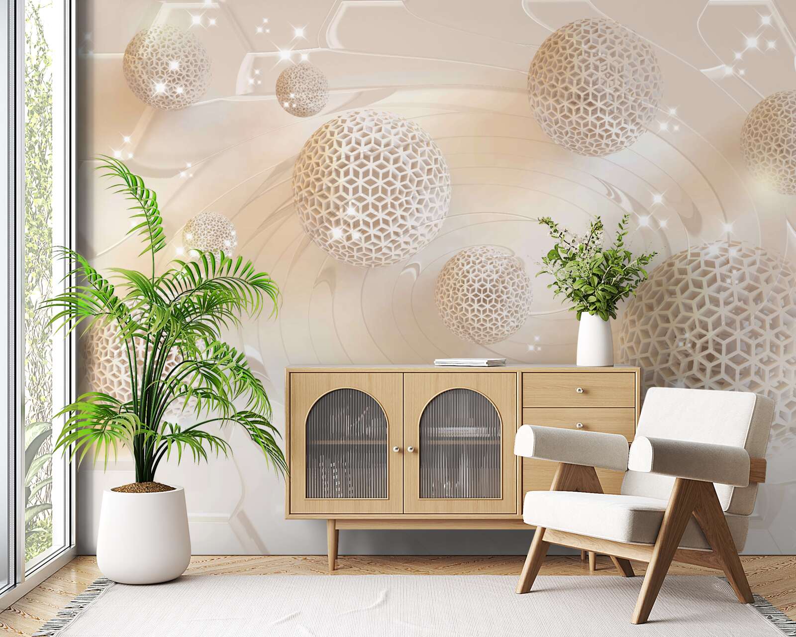 Papier peint des boules tourbillonnant dans une lueur dorée