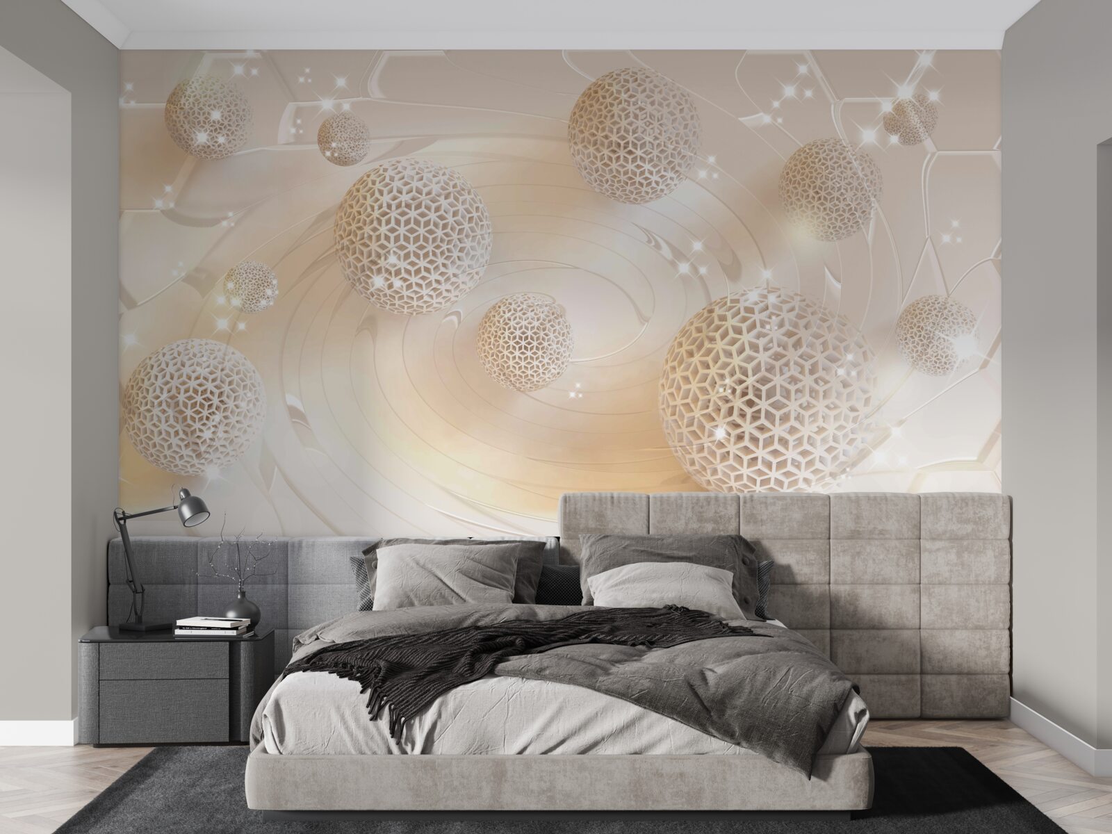 Papier peint des boules tourbillonnant dans une lueur dorée