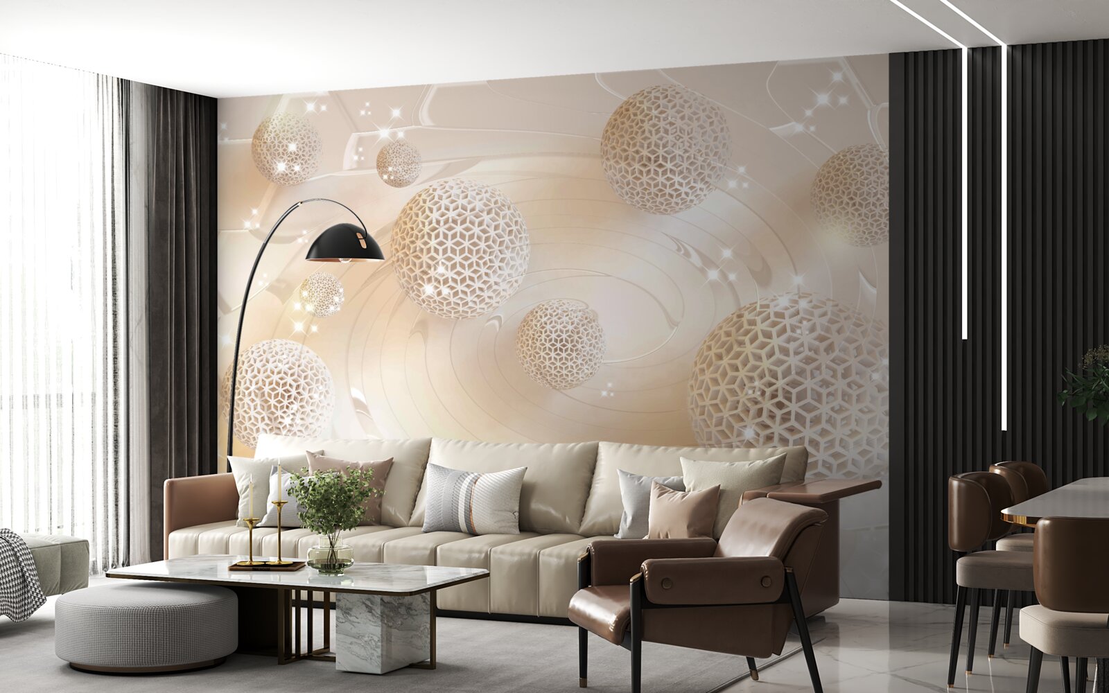 Papier peint des boules tourbillonnant dans une lueur dorée