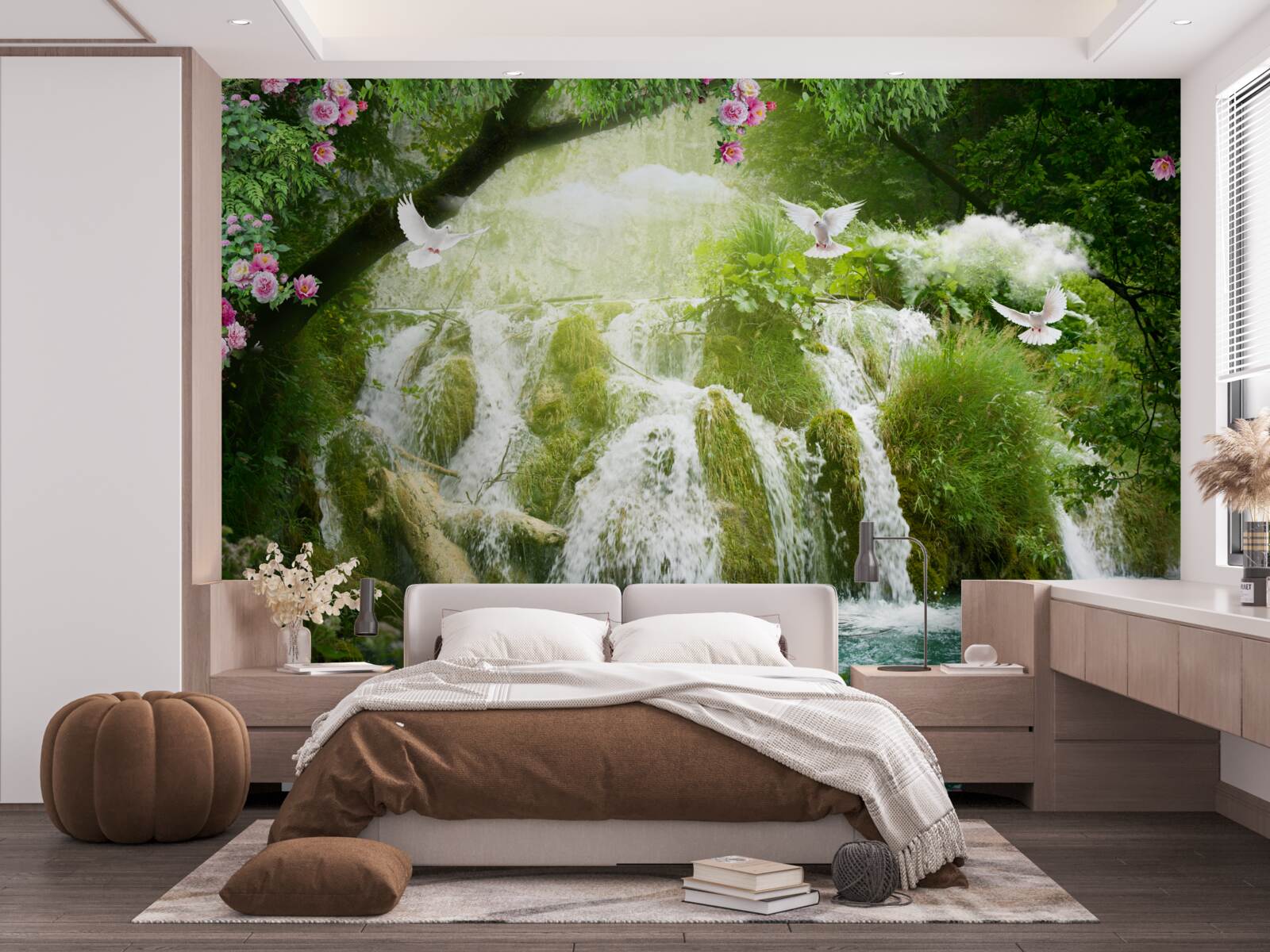 Papier peint eau tombant d'une cascade forestière