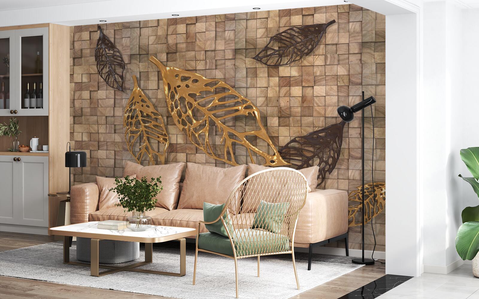 Papier peint la mosaïque est encadrée par des feuilles