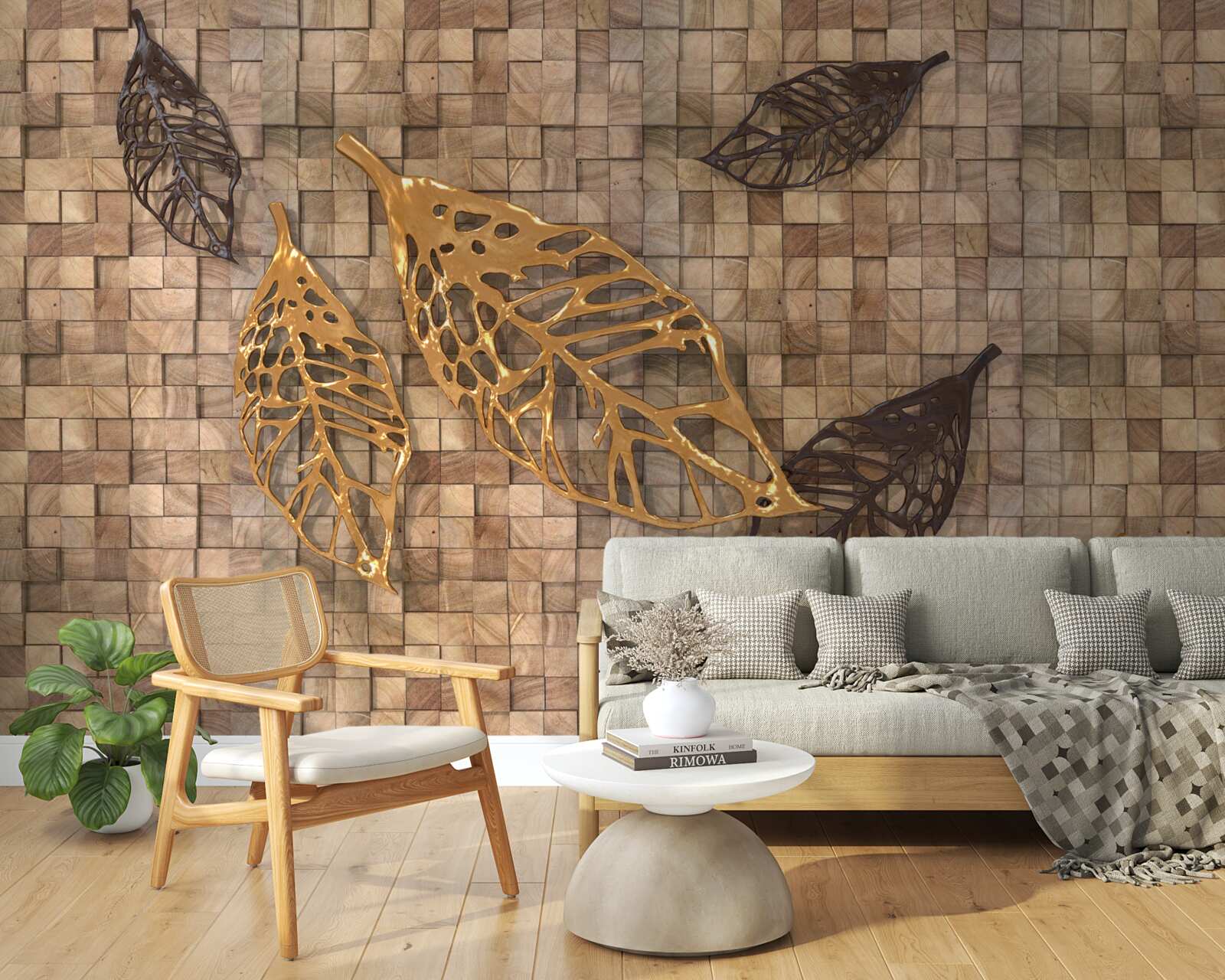 Papier peint la mosaïque est encadrée par des feuilles