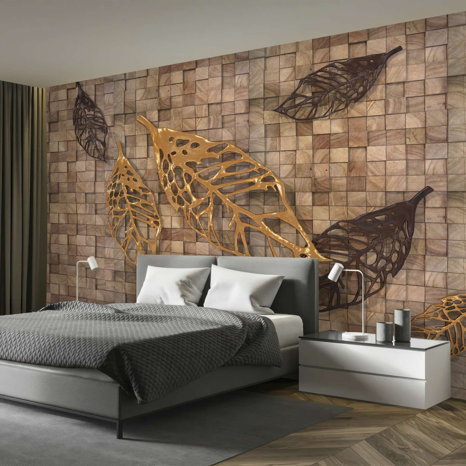 Papier peint la mosaïque est encadrée par des feuilles