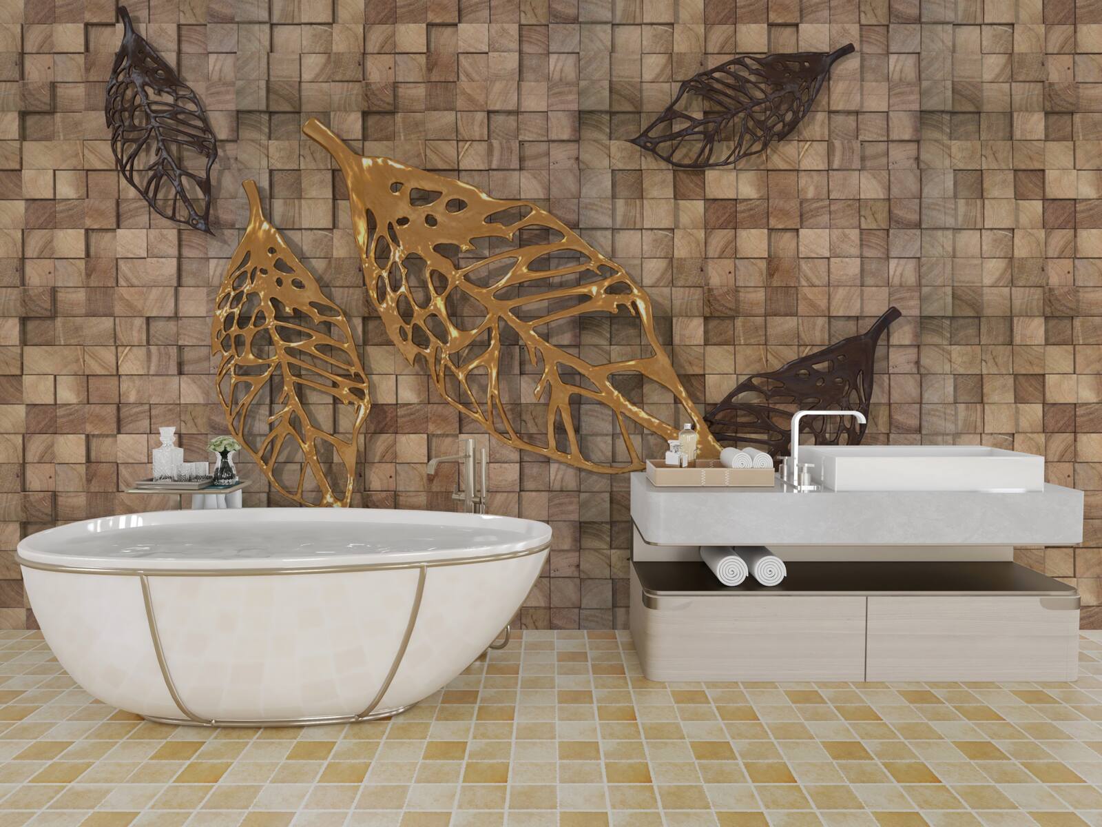 Papier peint la mosaïque est encadrée par des feuilles