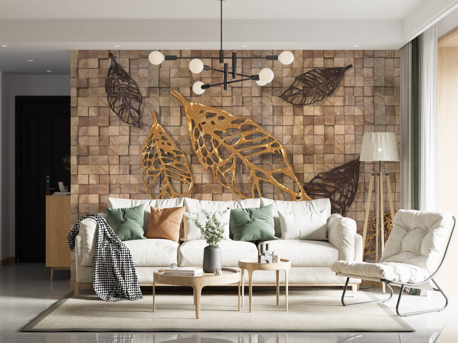 Papier peint la mosaïque est encadrée par des feuilles