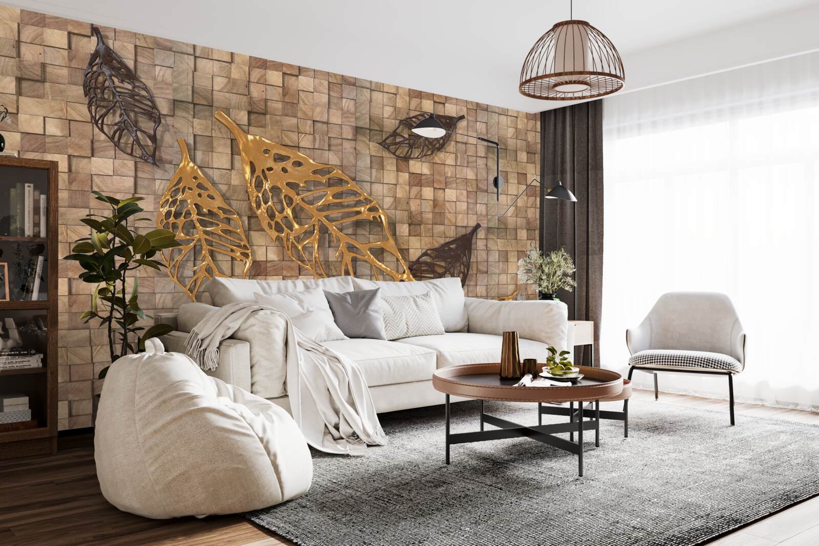 Papier peint la mosaïque est encadrée par des feuilles