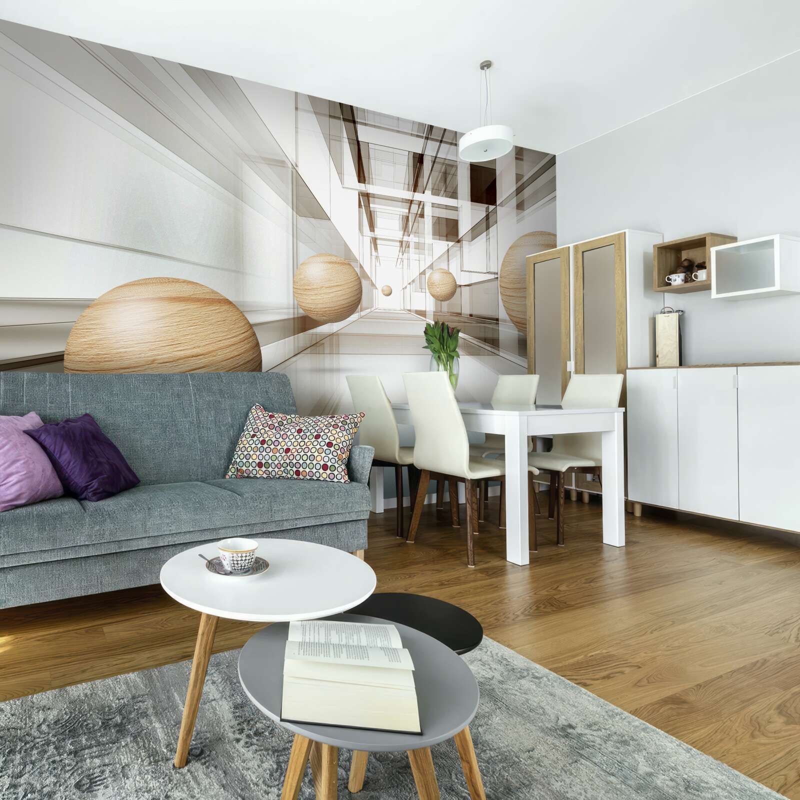 Papier peint boules de bois dans le tunnel pour l'optique