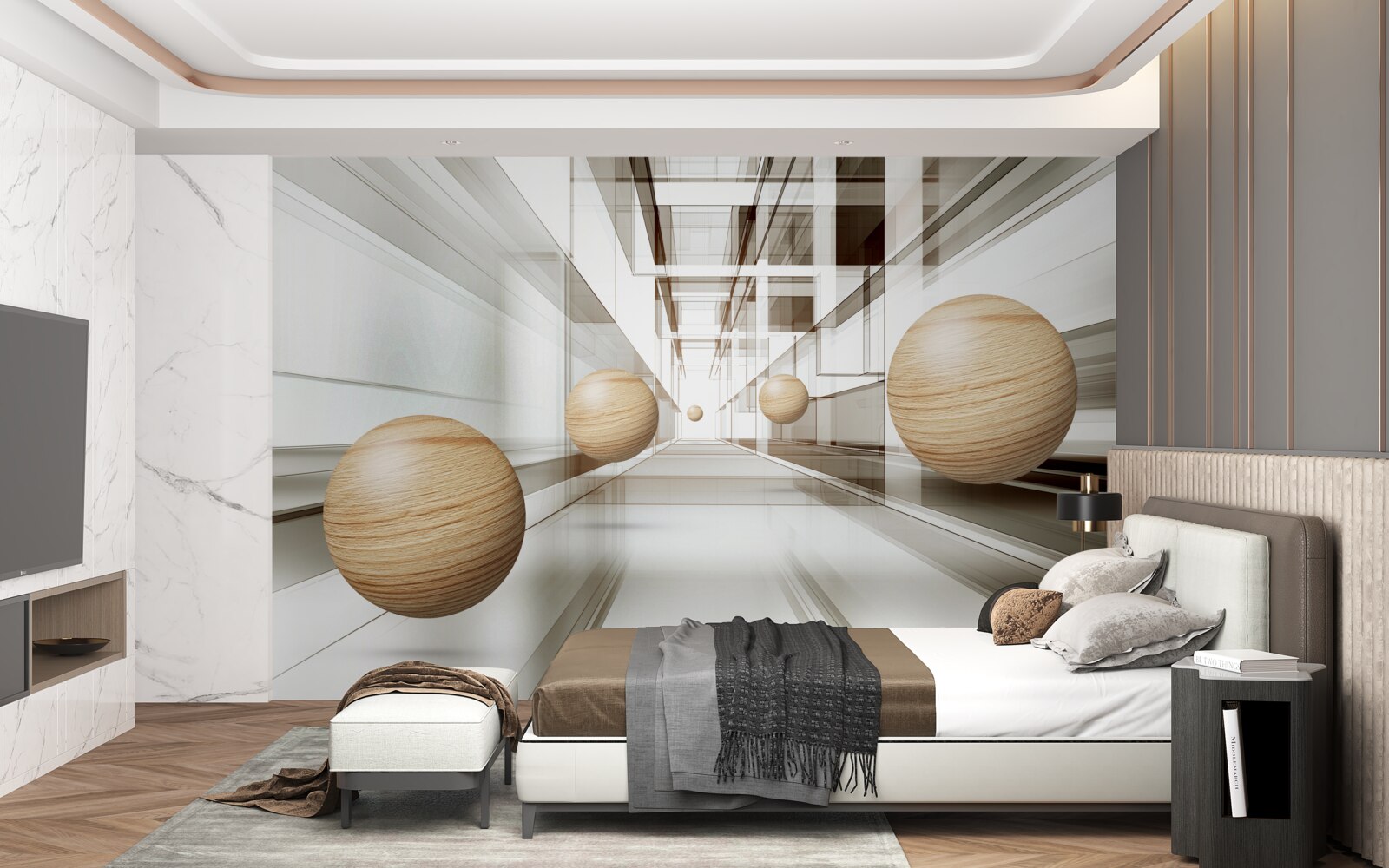 Papier peint boules de bois dans le tunnel pour l'optique