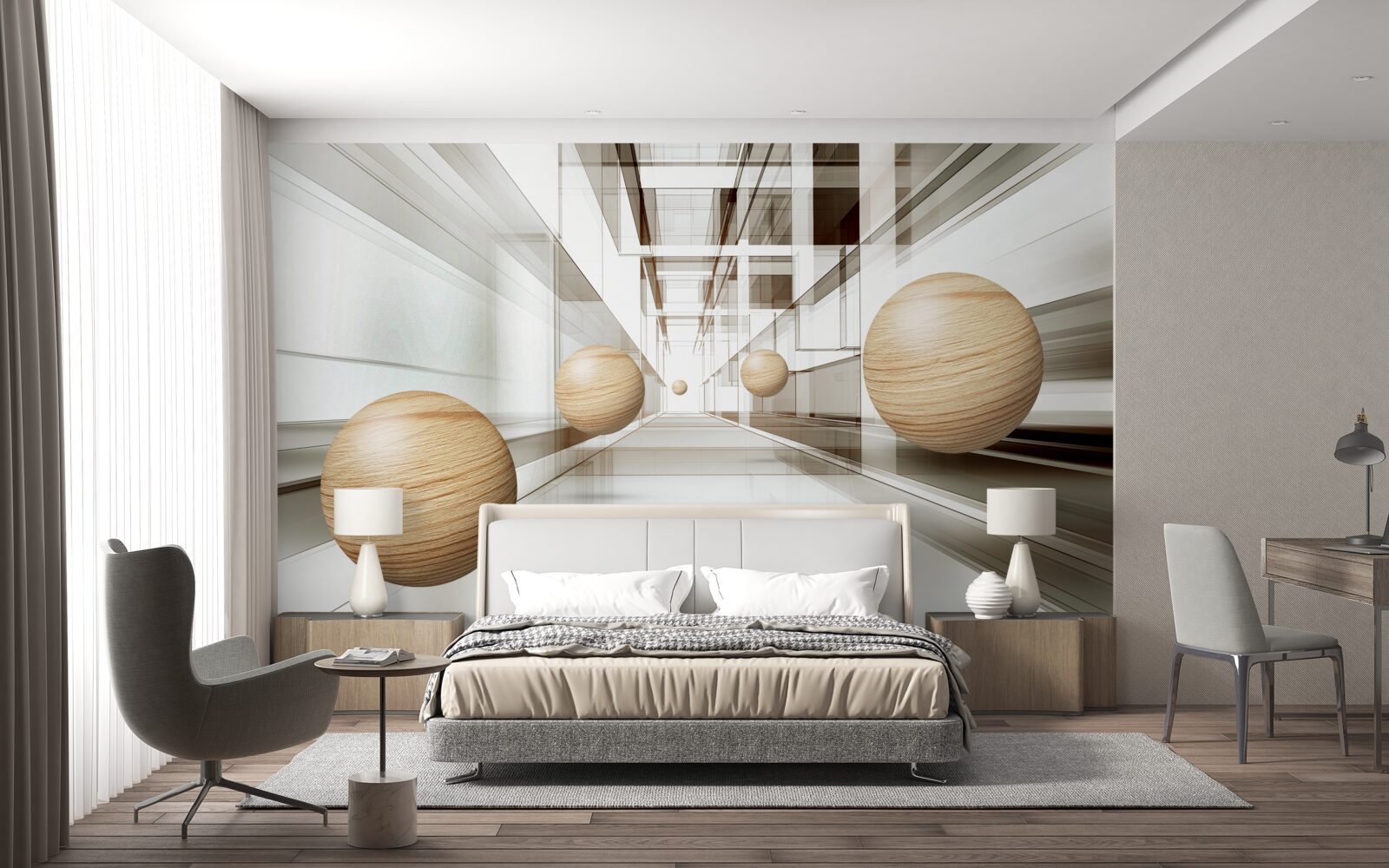 Papier peint boules de bois dans le tunnel pour l'optique