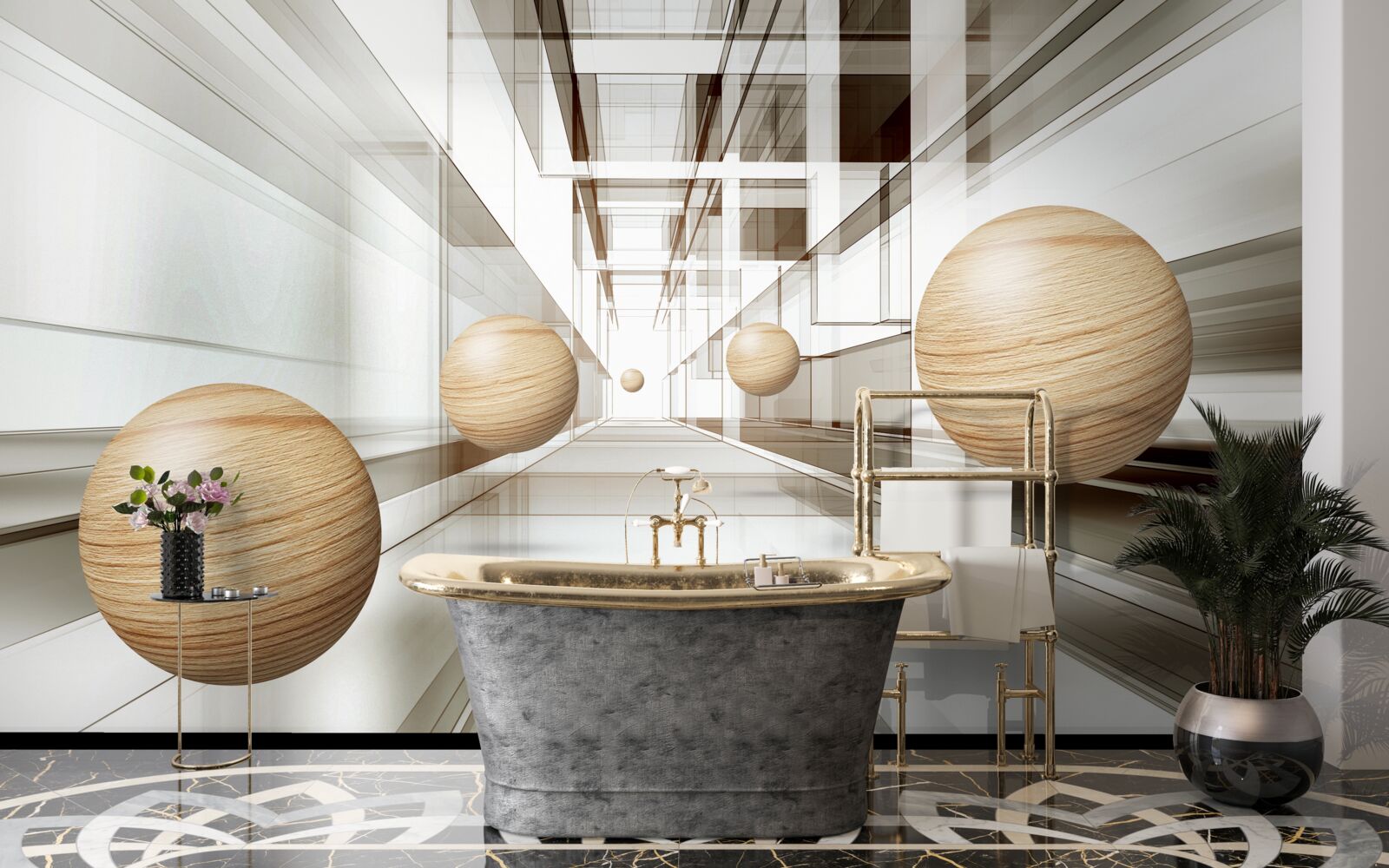 Papier peint boules de bois dans le tunnel pour l'optique