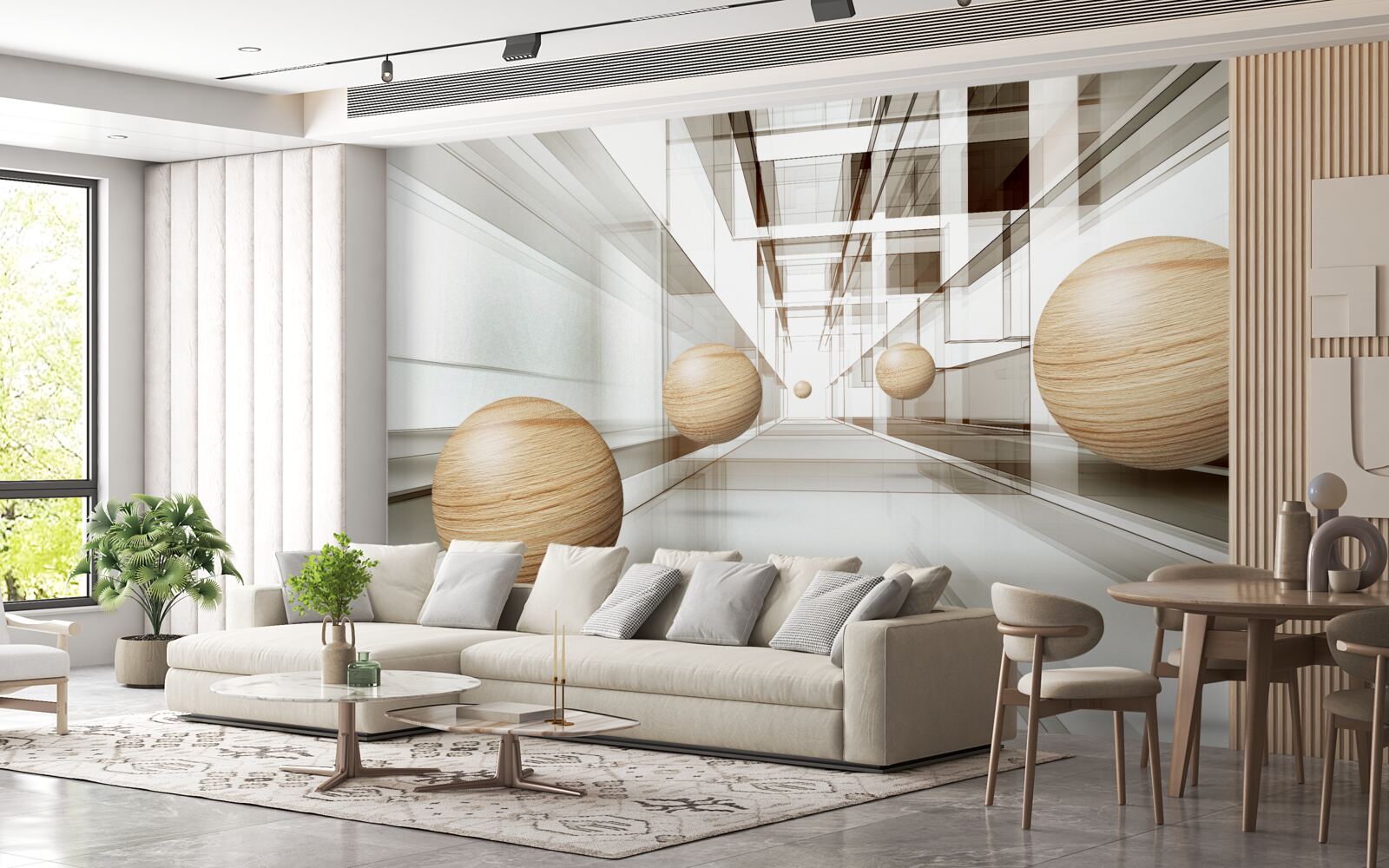 Papier peint boules de bois dans le tunnel pour l'optique