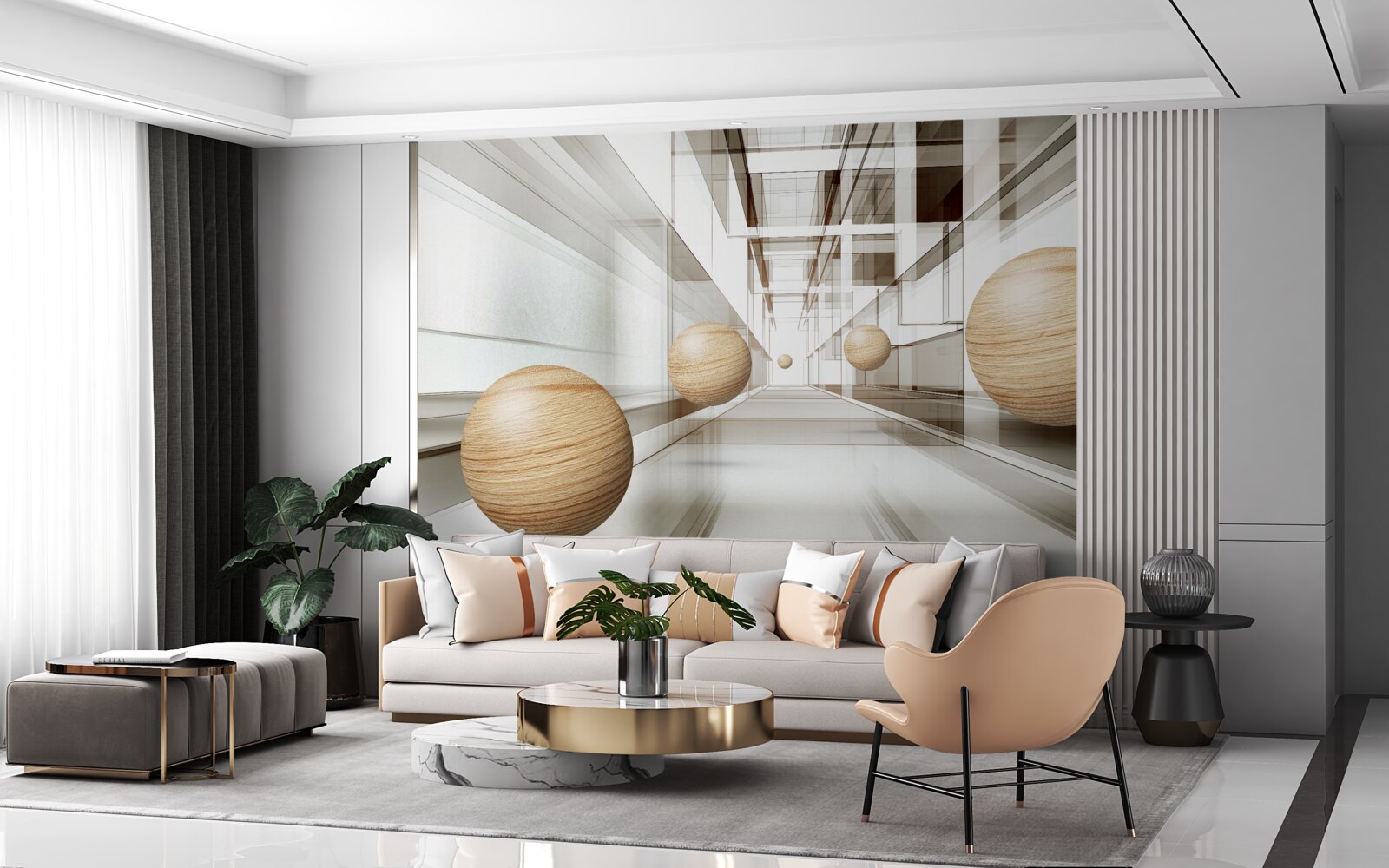 Papier peint boules de bois dans le tunnel pour l'optique