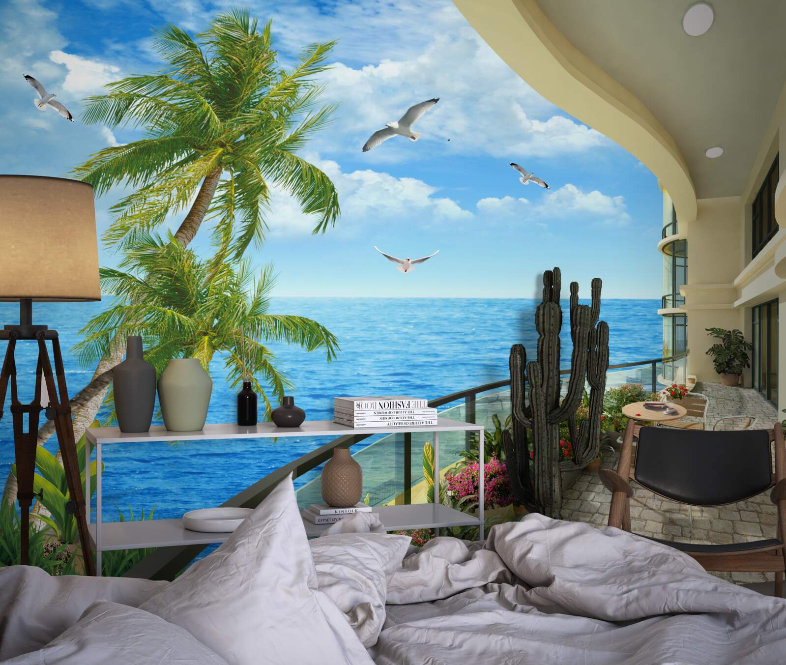 Papier peint terrasse avec vue sur l'océan