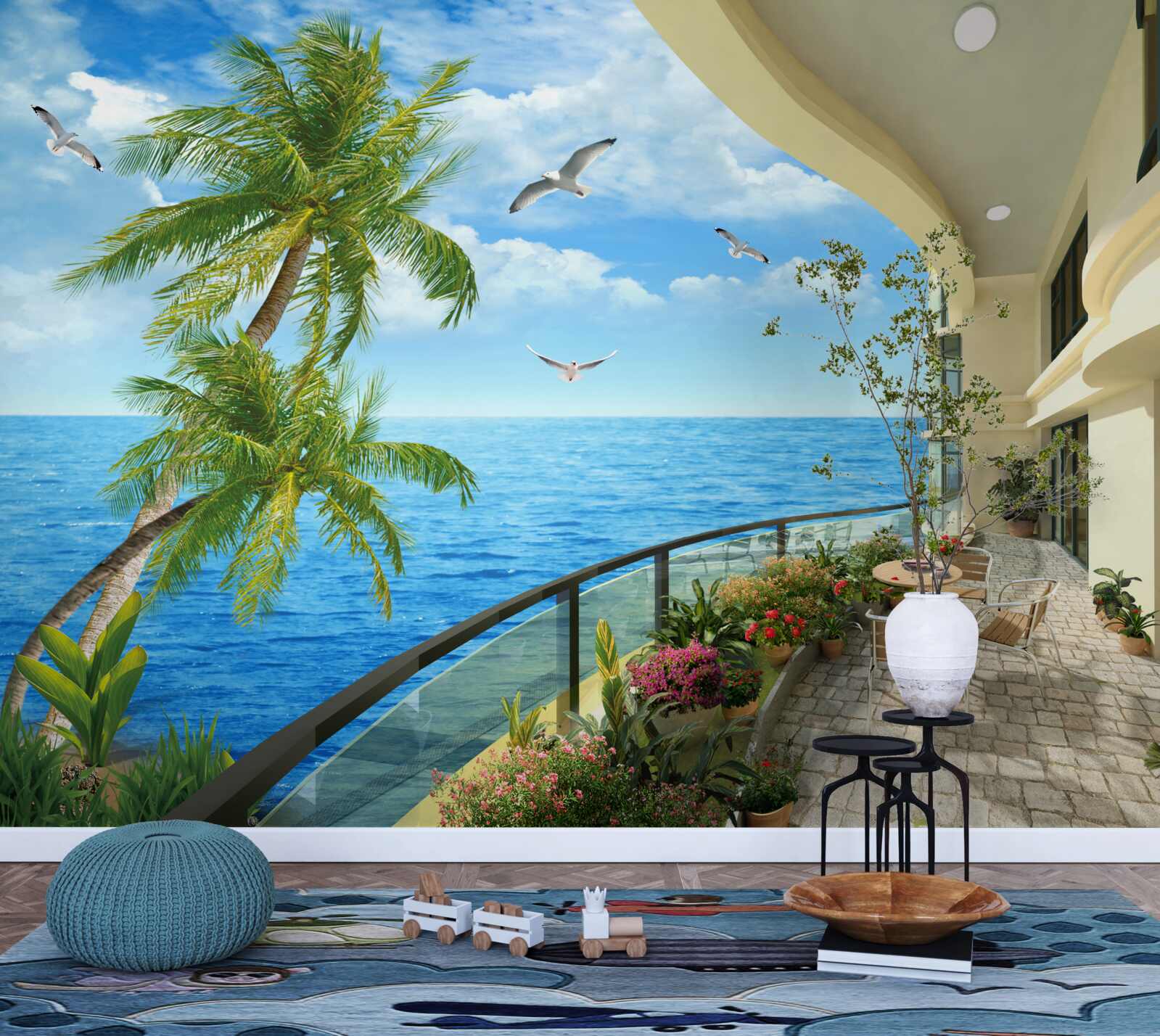 Papier peint terrasse avec vue sur l'océan