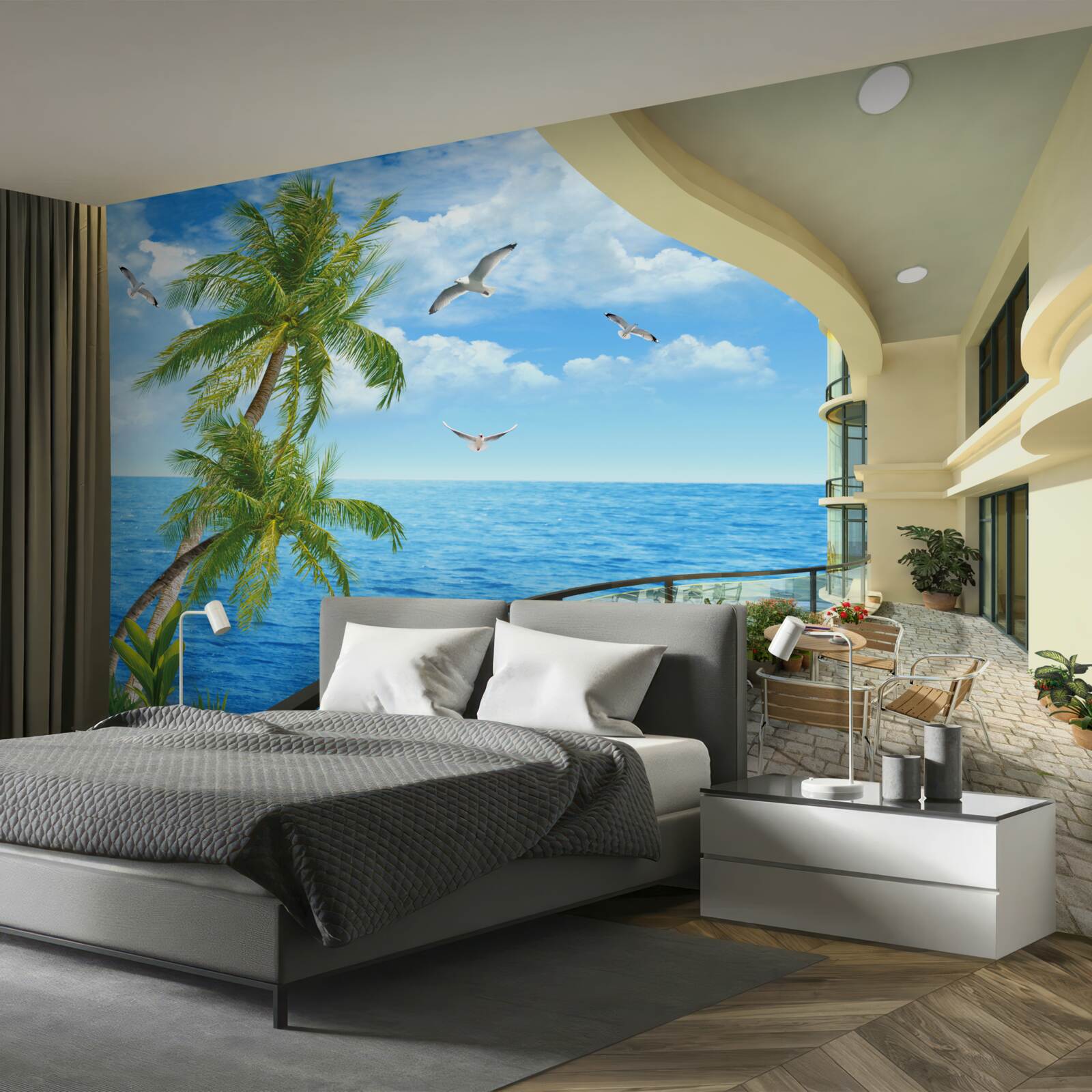 Papier peint terrasse avec vue sur l'océan