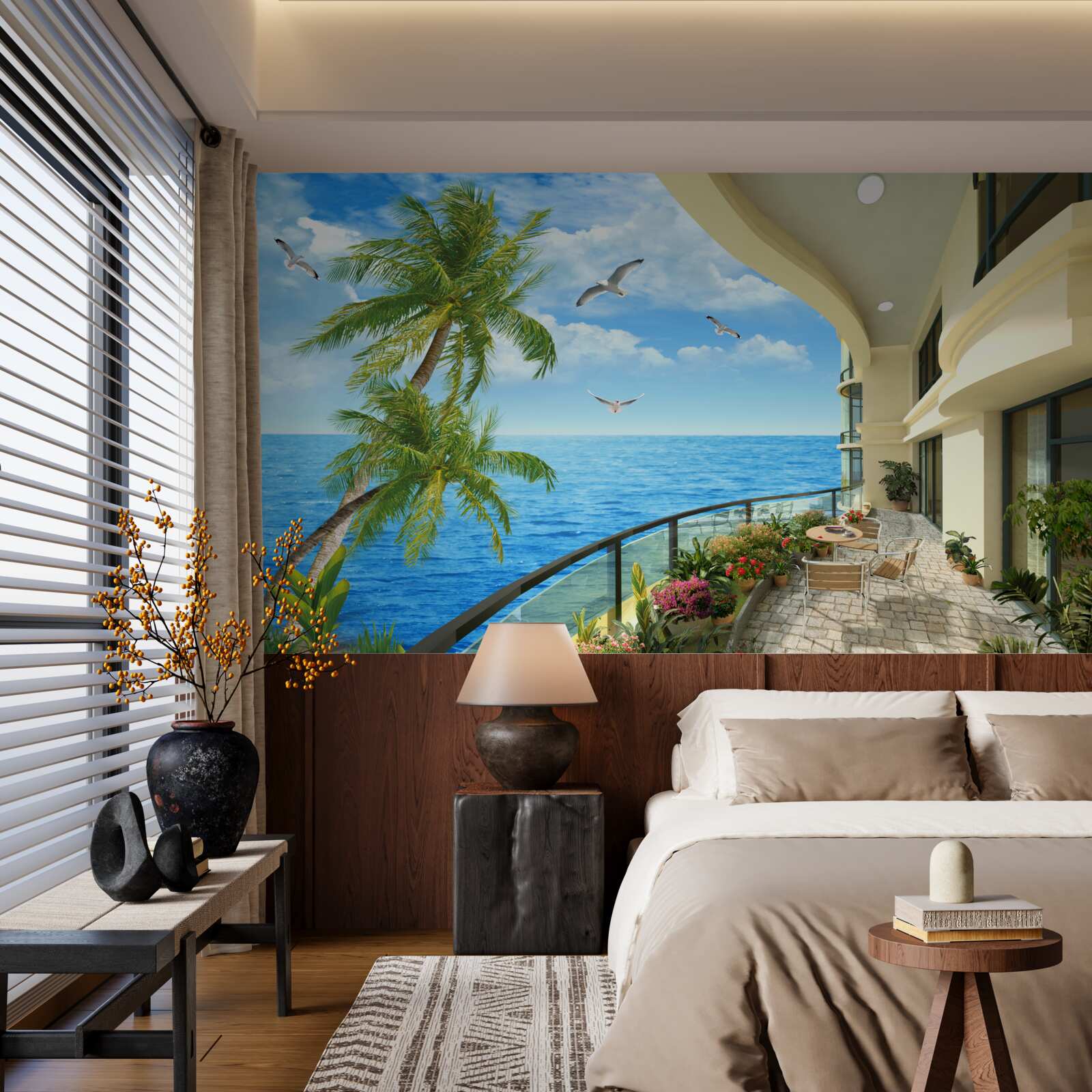 Papier peint terrasse avec vue sur l'océan