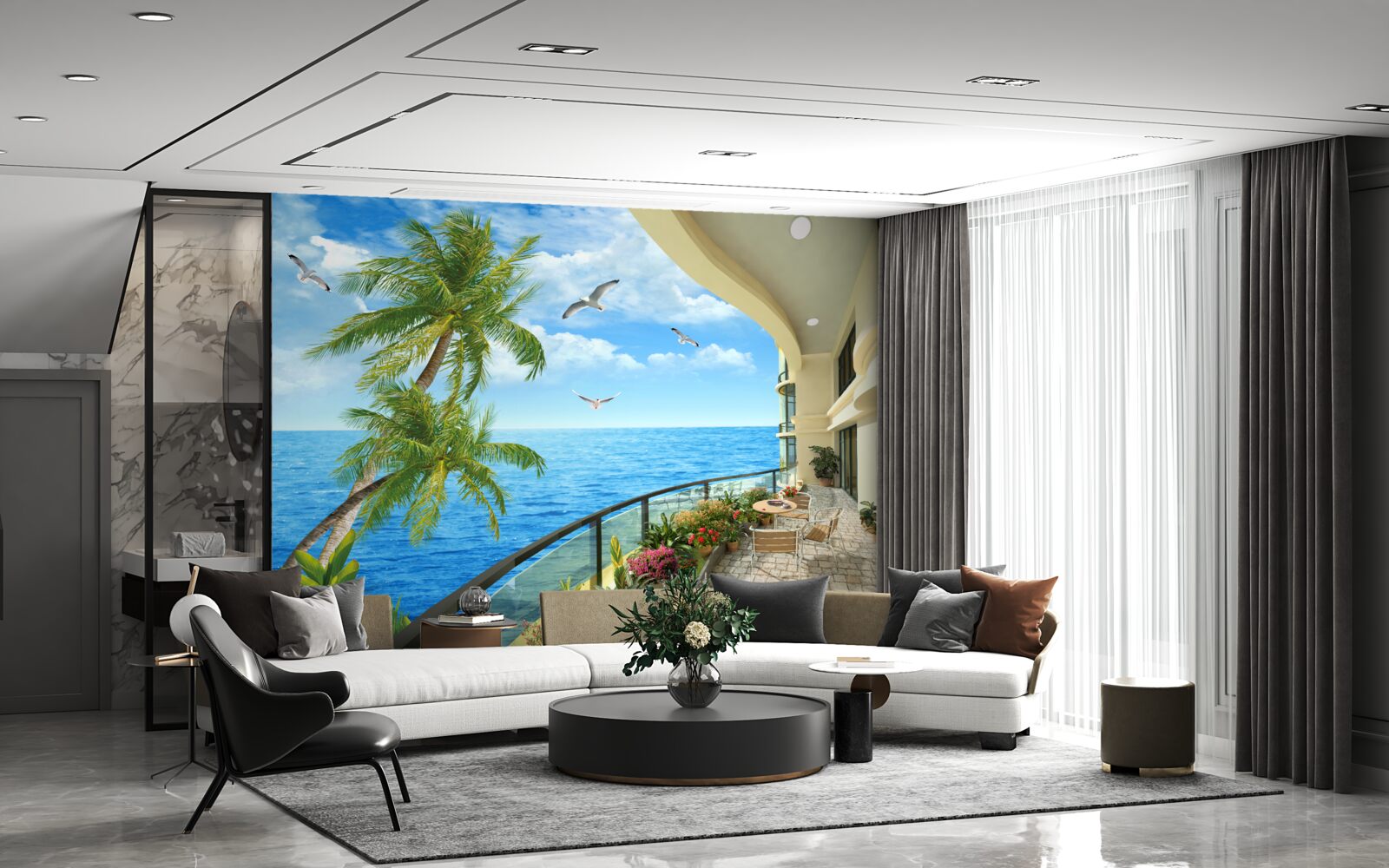 Papier peint terrasse avec vue sur l'océan