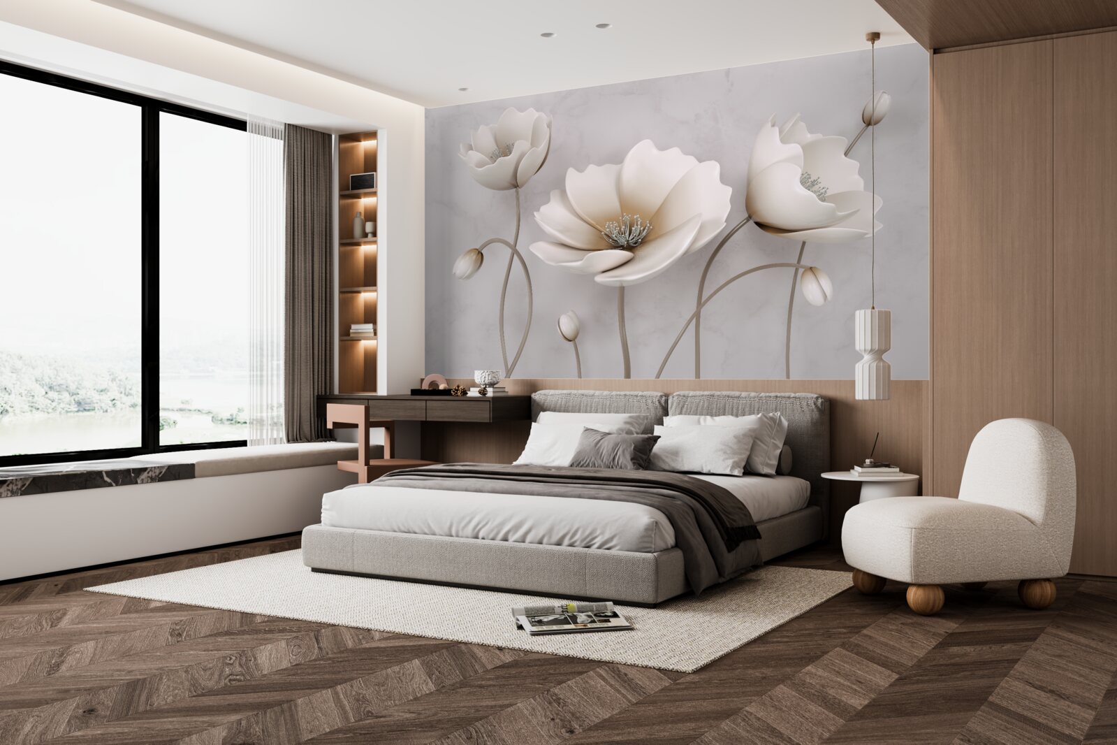 Papier peint de jolies fleurs blanches comme la neige