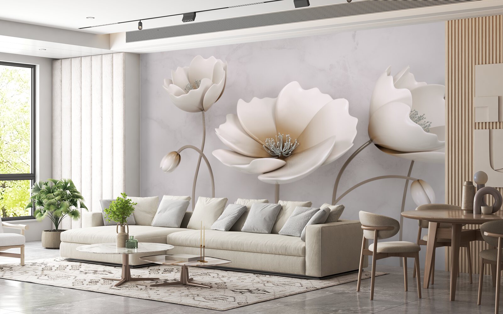 Papier peint de jolies fleurs blanches comme la neige