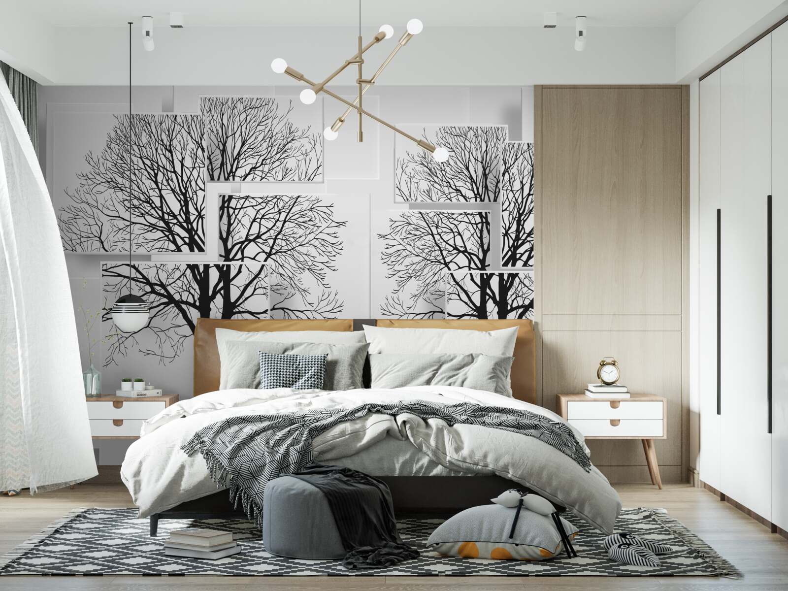 Papier peint deux arbres tombés sur un fond clair